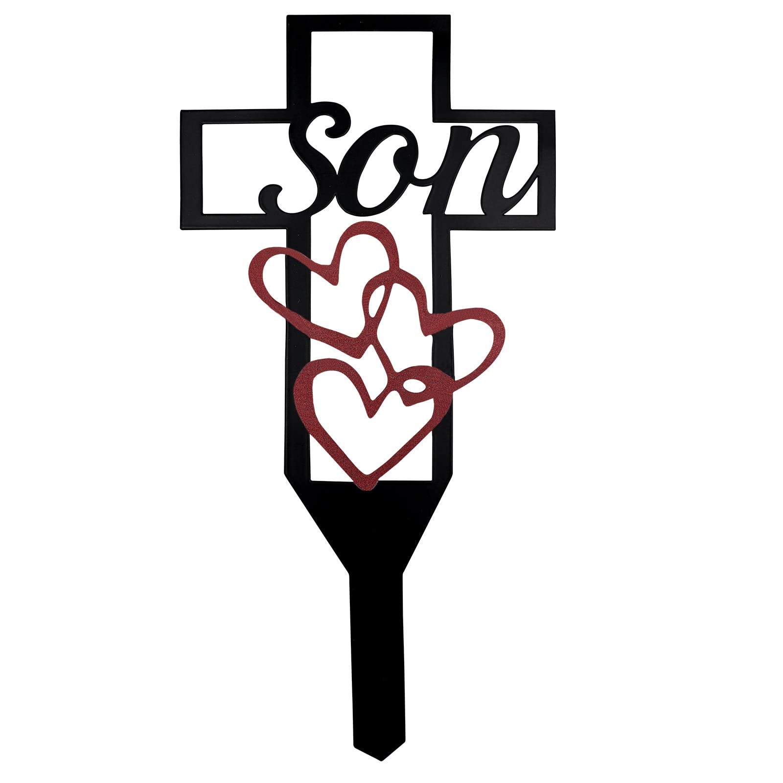 Son Memorial Cross Stake – Metal Cemetery Grave 11.81 x 5.91 inches, Black