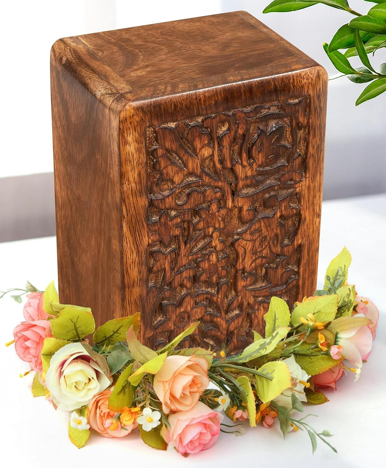 Hand Craving Wooden Cremation Box/Urns for Human Ashes Adult,Funeral Urn Box (Sm