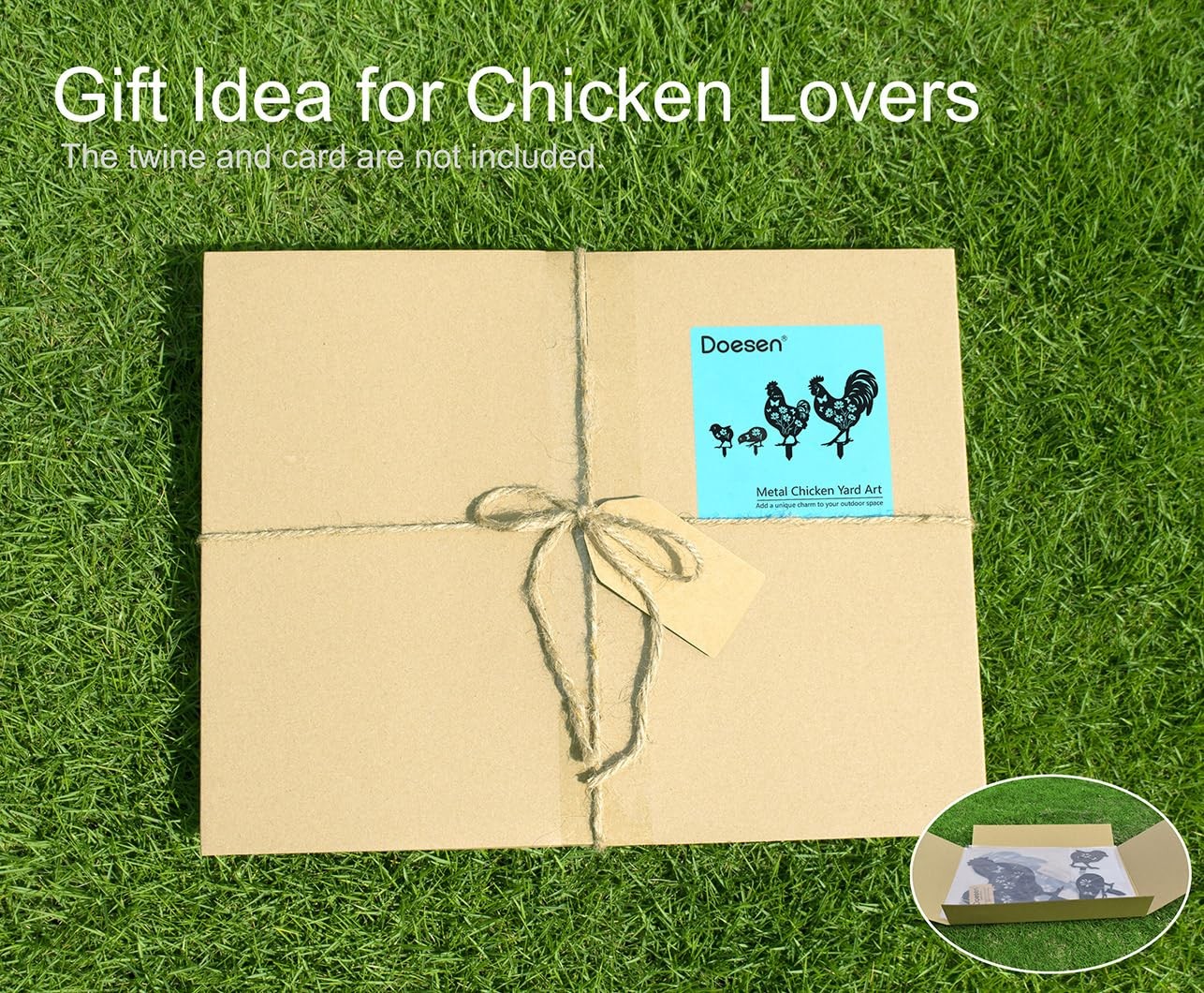 Metal Chicken Garden Decor – 4 Pcs Yard Art Stakes for Outdoor Lovers