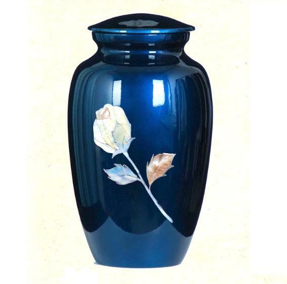 Mother of Pearl Blue Rose Stationery Box Set & 200 Cubic Inch Cremation Urn