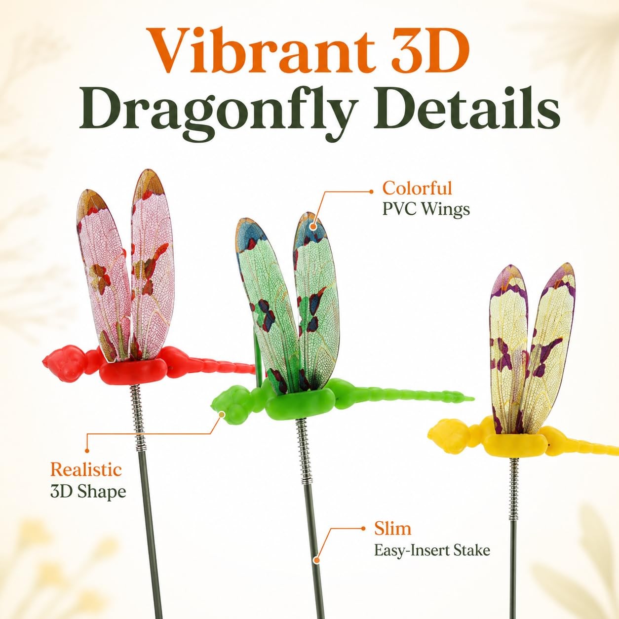 50Pcs 3D Dragonfly Garden Stakes Decorations Plastic Dragonflies Stakes for G…