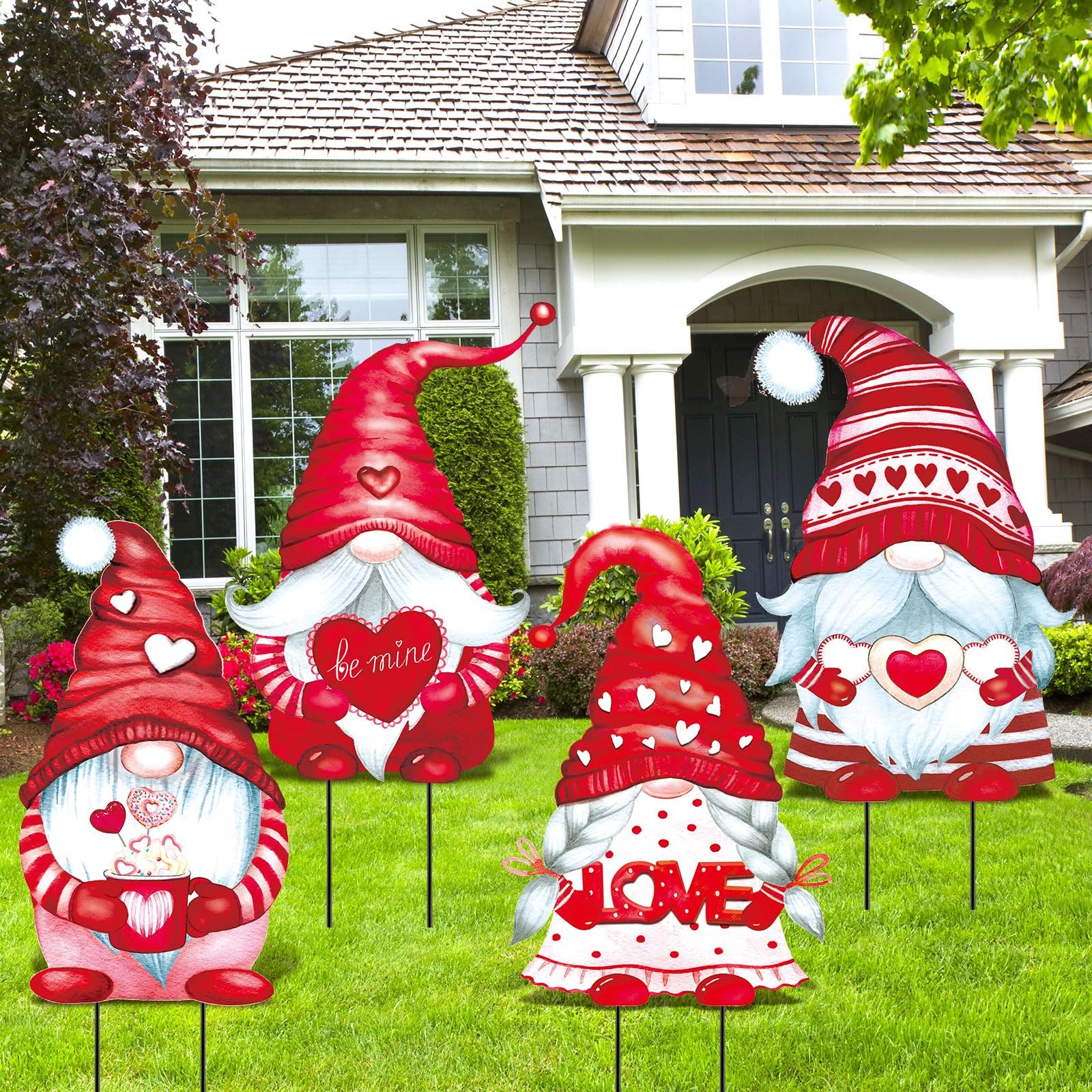 4 Pcs Metal Valentine’s Day Gnome Yard Sign with Stakes Love Heart Gnome Outd…