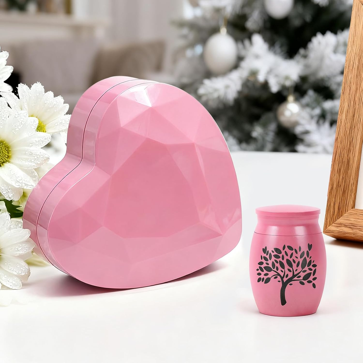 Small Urns for Human Ashes Keepsake – 1.6″ Pink Mini Cremation Urn w/Heart Box N