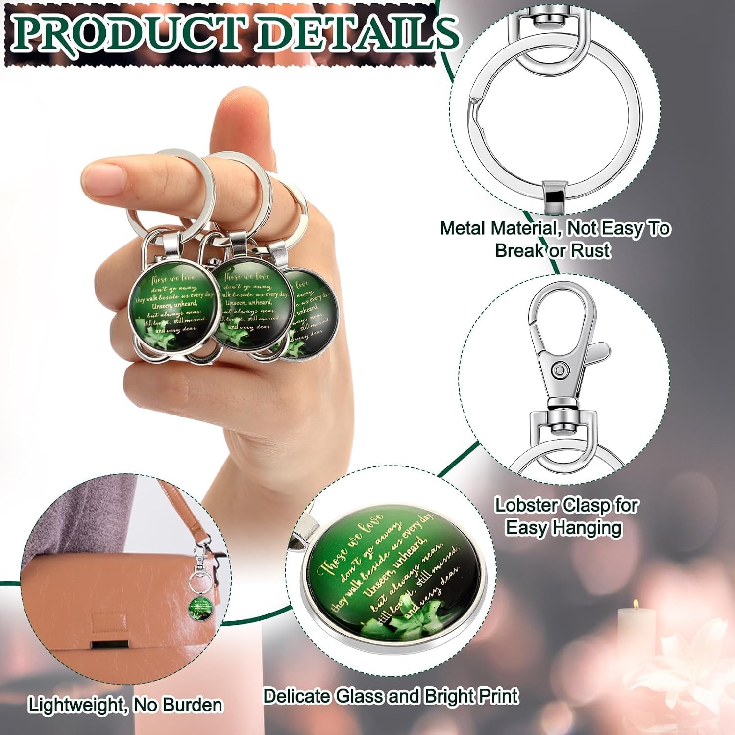 Dark Green Funeral Favors Bundle: Keychains & Cards