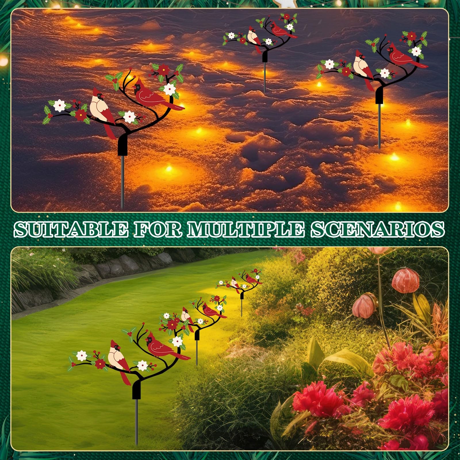 4 Pcs Cardinal Garden Stakes – Red Metal Bird Decorations for Lawn & Patio