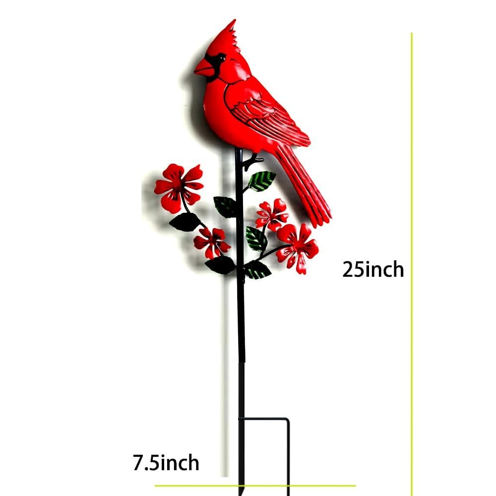 Solar Metal Cardinal Garden Stake Light for Outdoor Yard and Pathway Decor