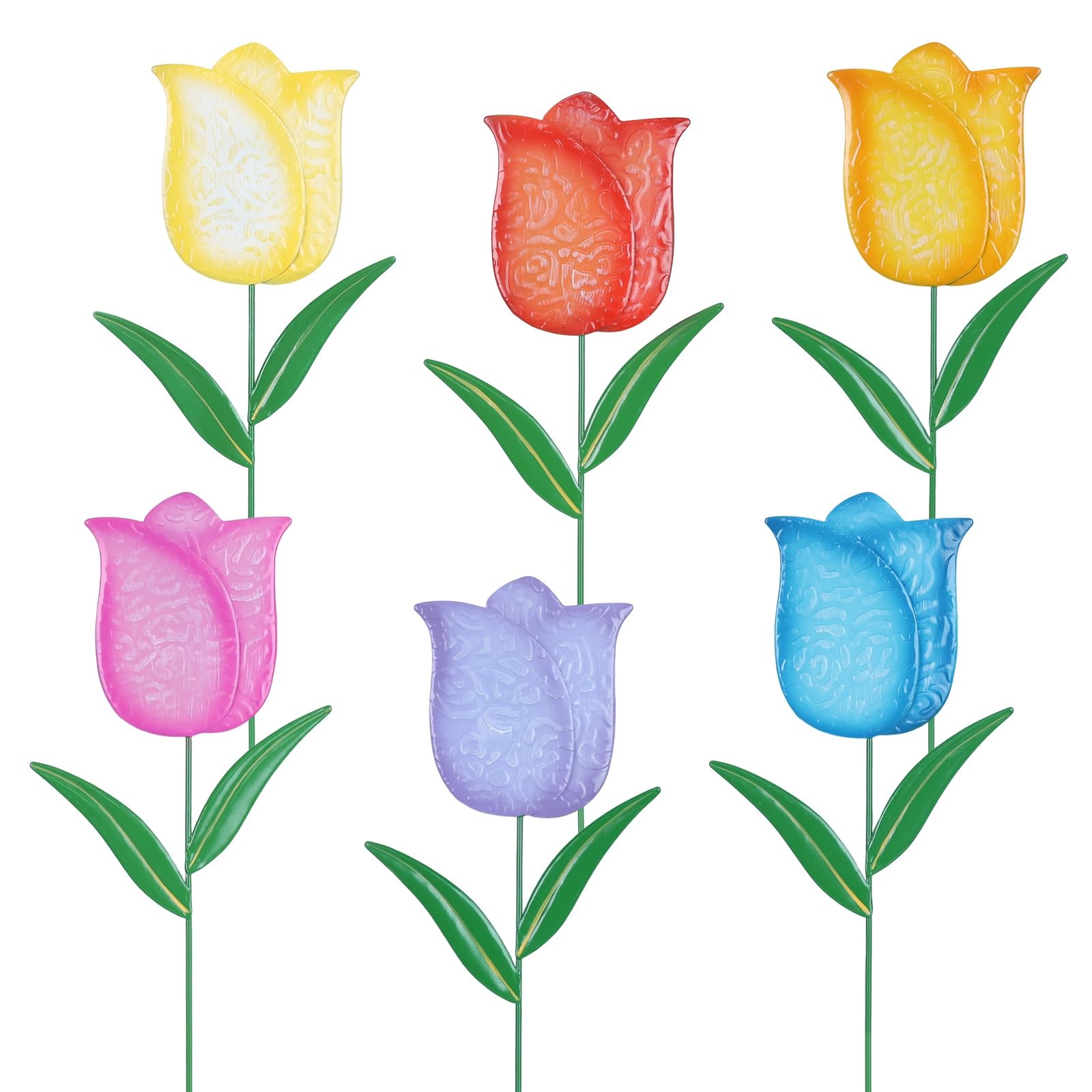 Garden Decor for Outside, Set of 6 Metal Tulip Flowers Decorative Garden Stak…