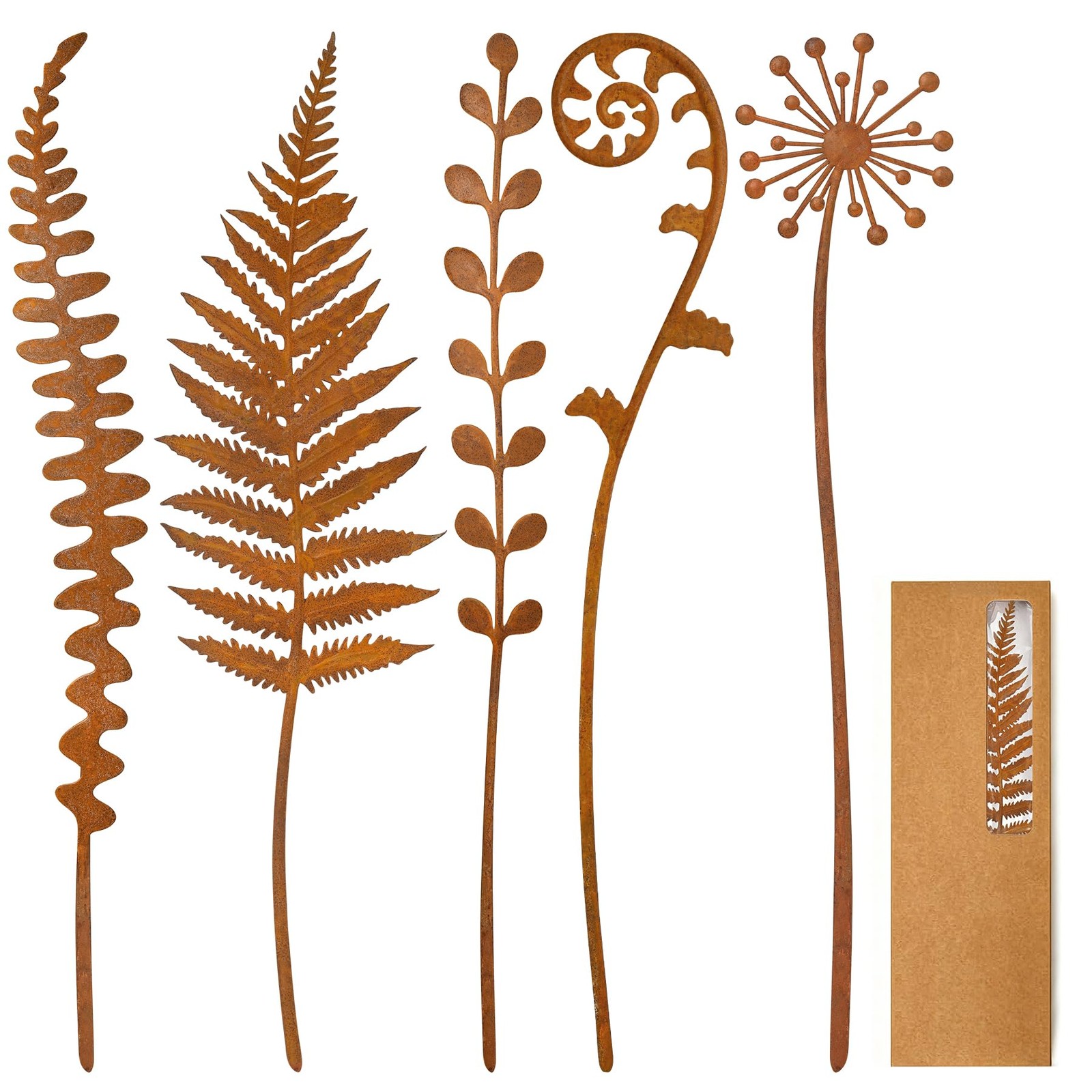 Metal Decorative Garden Stakes,15.7 Inch Rusty Fern Plant Yard Art Stakes for…