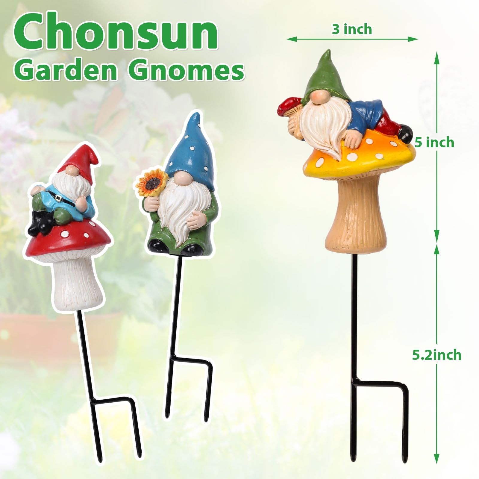 Garden Gnomes Stakes 3 Inch Plant Decorations for Pots Outdoor Statues Gnome …
