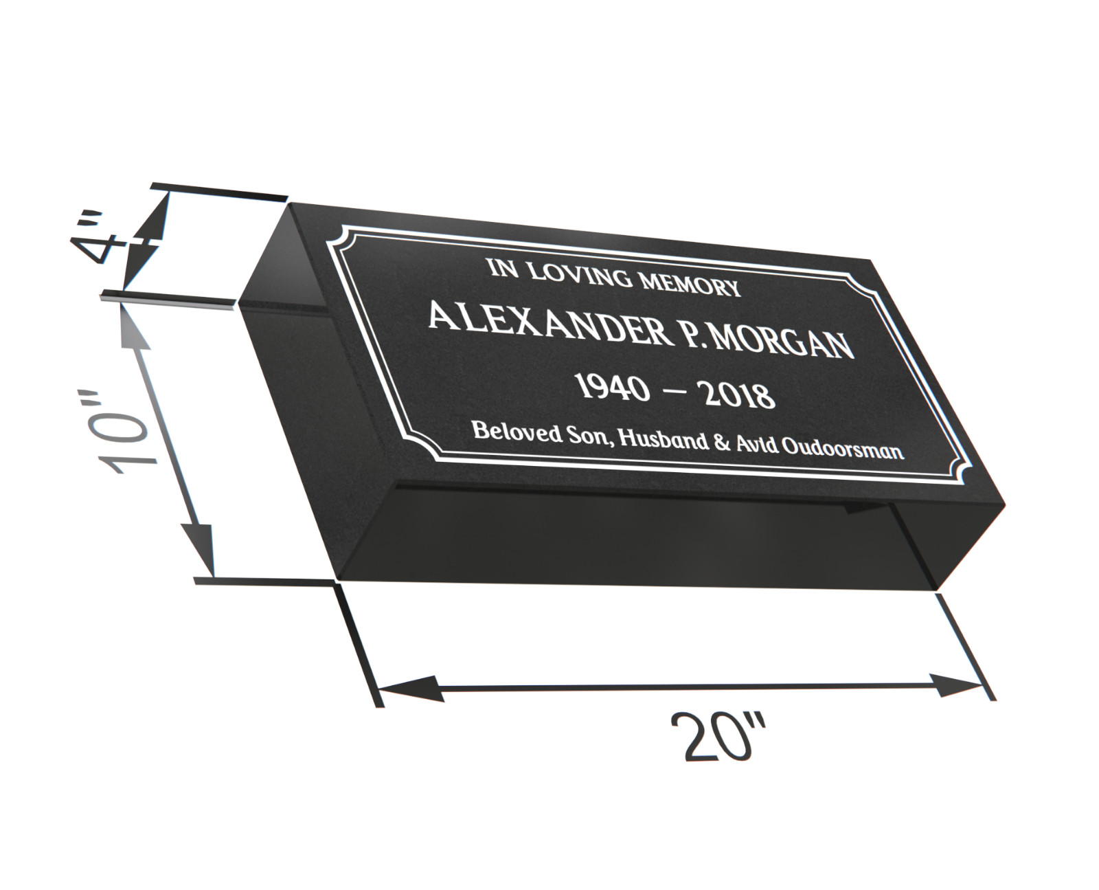 Custom 20x10x4 Black Granite Flat Marker – Personalized Engraved Memorial Stone