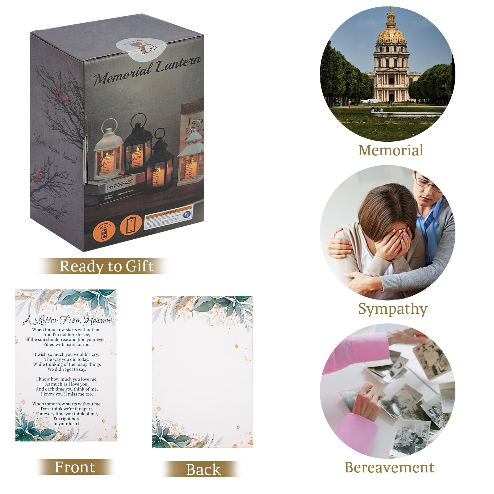 Sympathy Gifts for Loss, Memorial Lantern with Card, Bereavement Candle Light, R