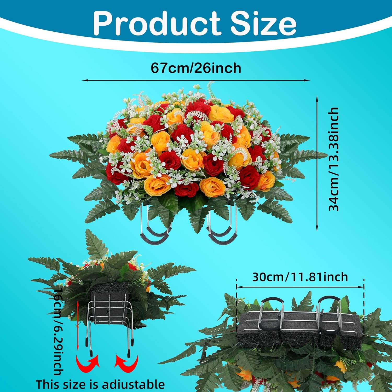Headstone Flower Saddle,Large Artificial Cemetery Flowers for Grave,Cemetery Mem