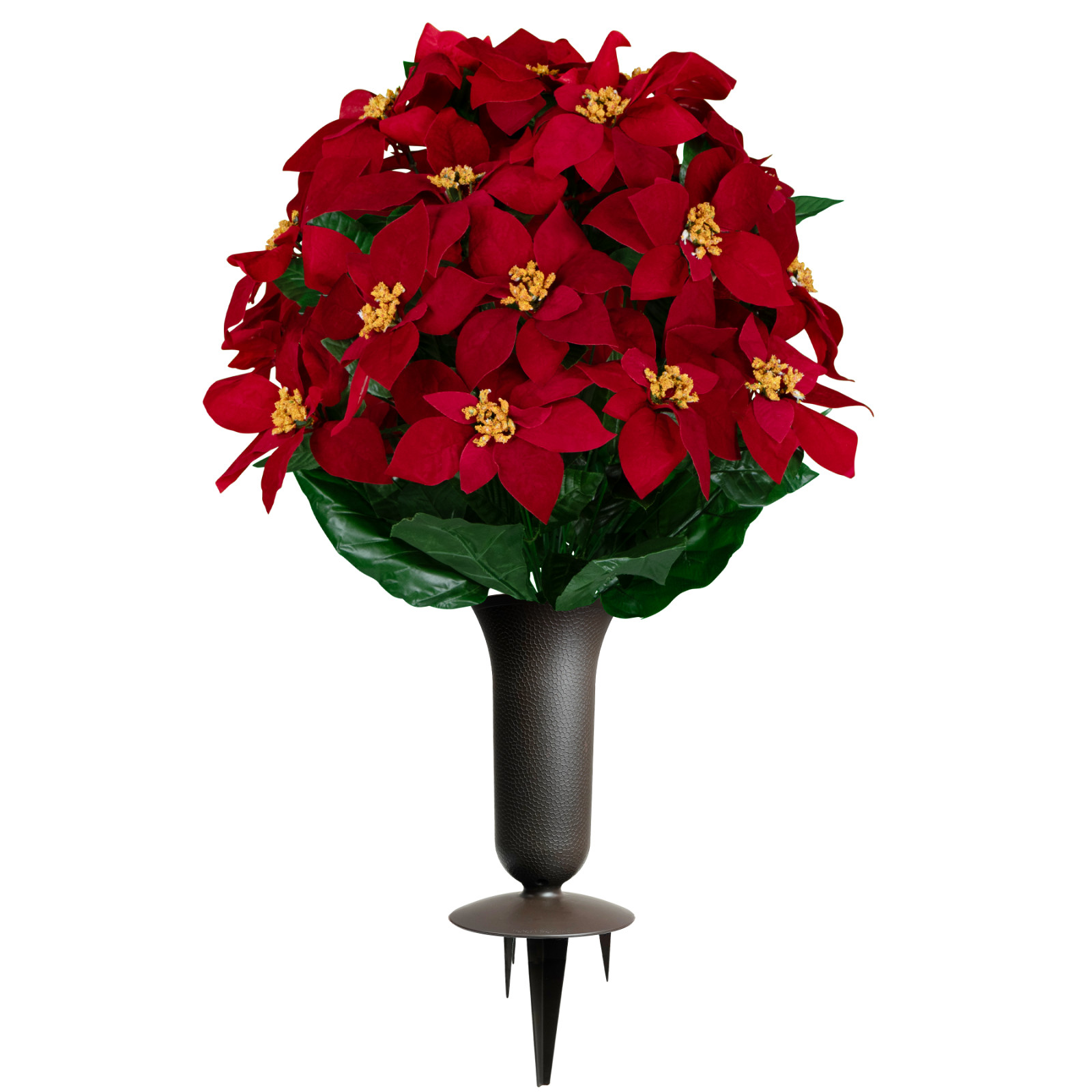 Artificial Cemetery Flowers – Red Poinsettia Bouquet With Vase