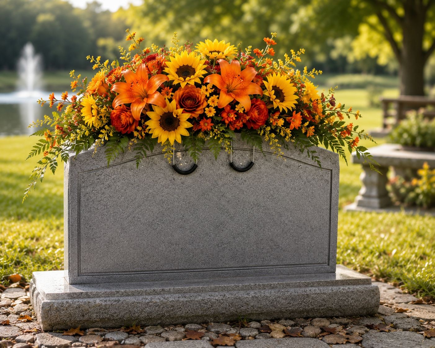 Floral Tombstone Saddle with Foam Memorial Headstone Flower Holder Cemetery Arra