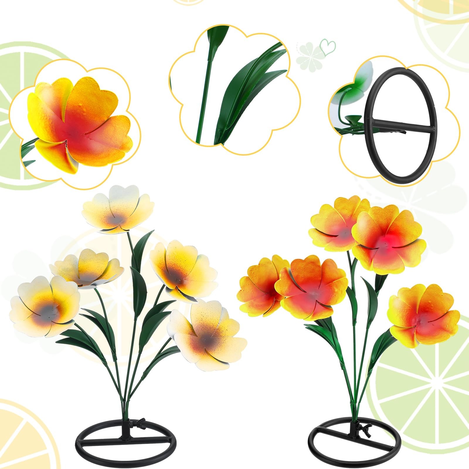 2 Pack Metal Flowers for Outdoor, Decorative Garden Stakes Yard Art, Outdoor …