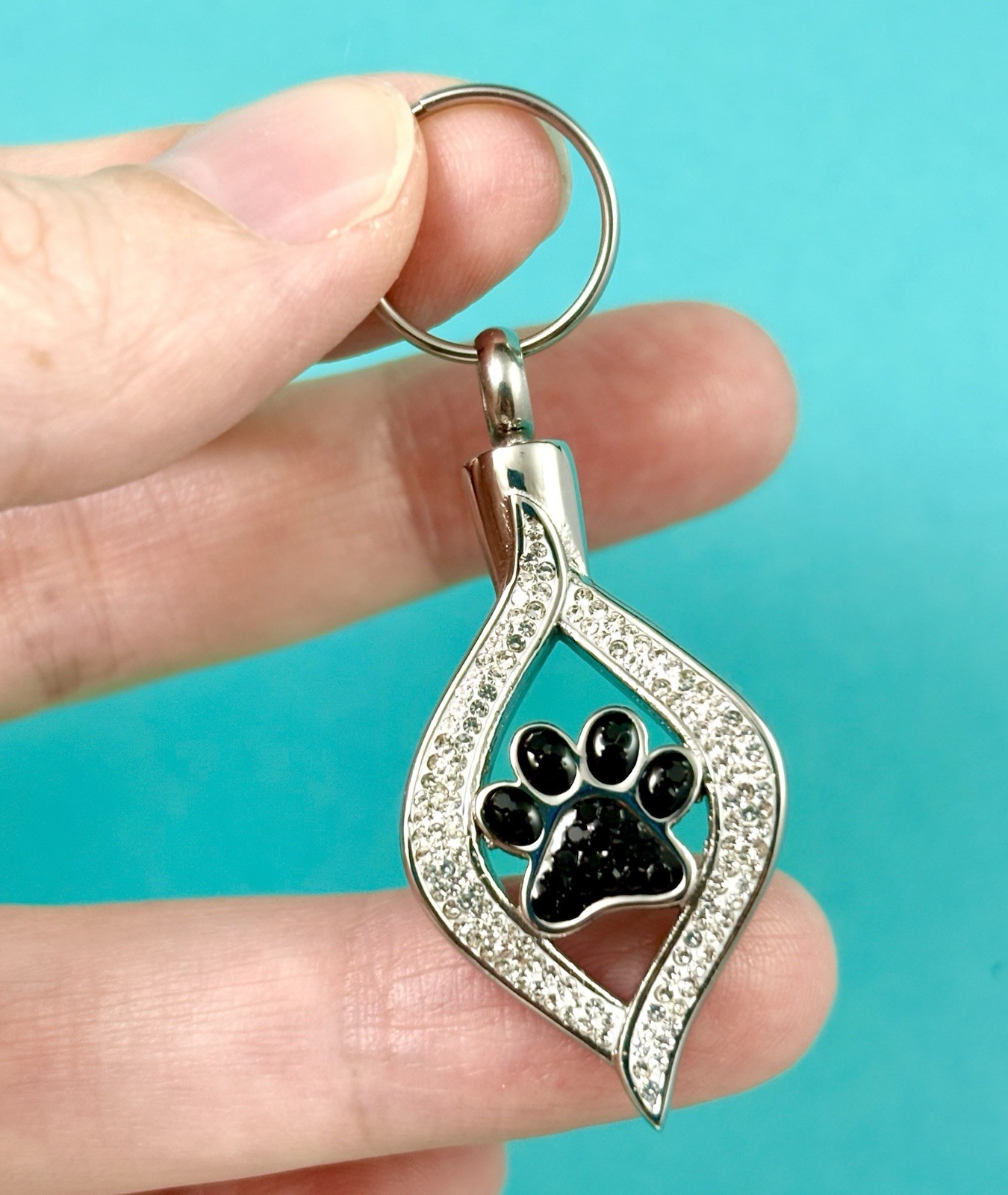 Keyring Urn .5″ Key Chain Pet Cremation Pendant Holds Ash Dog Cat Paw Print Paws