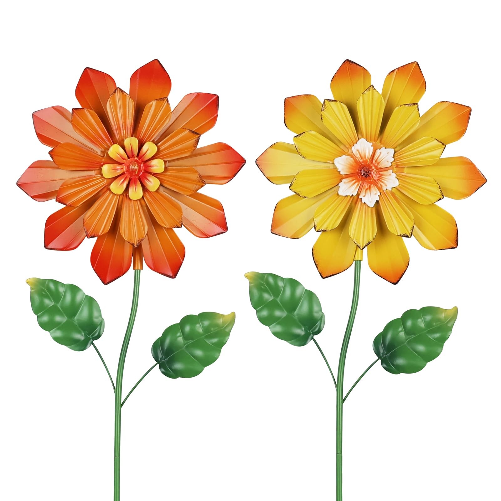 “Set of 2 Metal Flower Garden Stakes Outdoor Yard Art for Spring Decor”