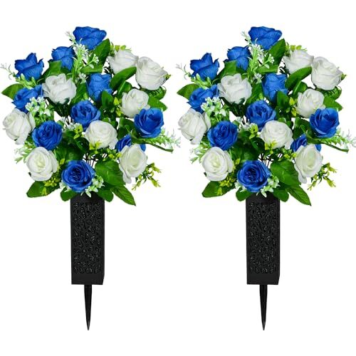 Artificial Cemetery Flowers, Grave Memorial Flowers with Vase, DBW18T