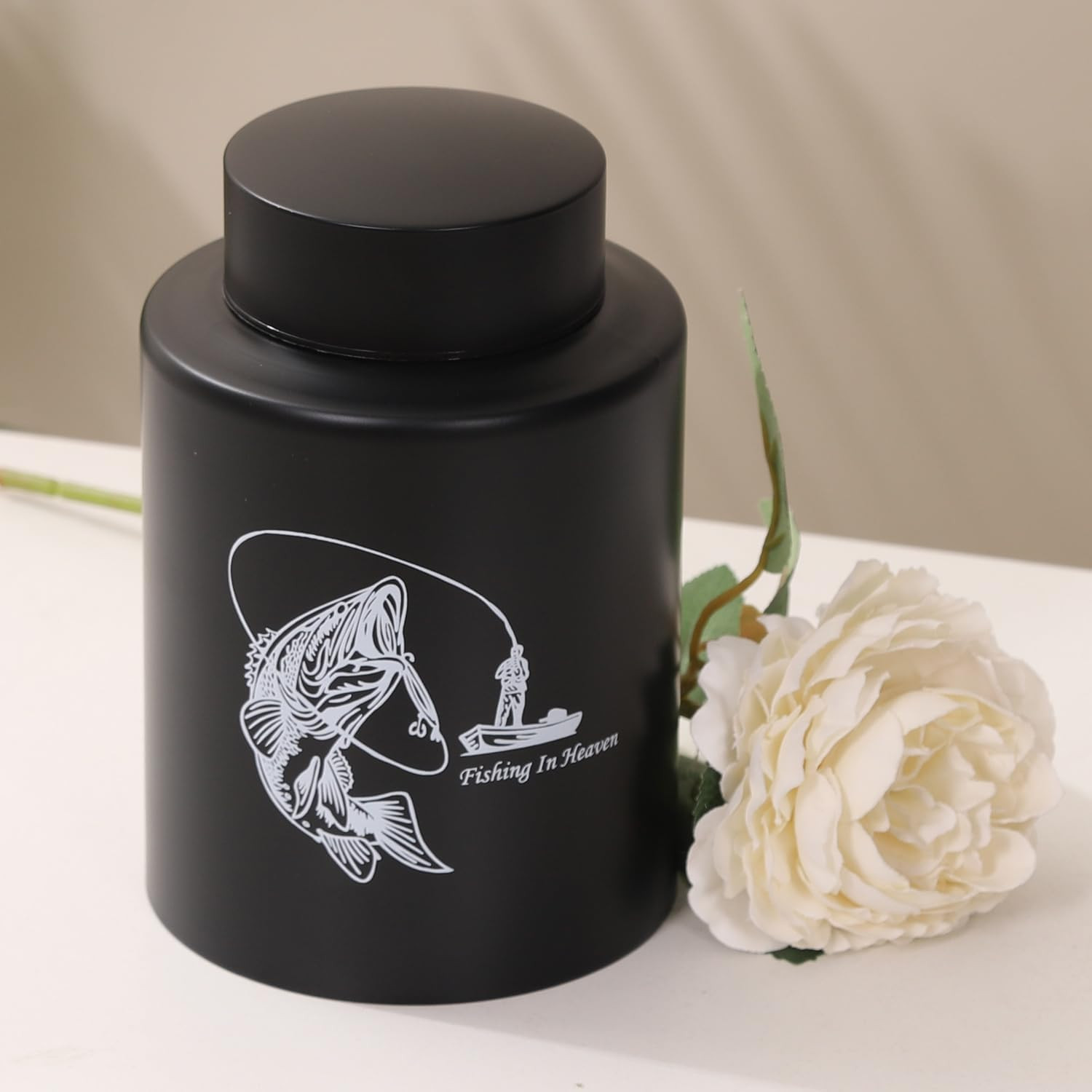 Medium Urns for Human Ashes up to 60 Cubic Inches, Stainless Steel, Black, Flora