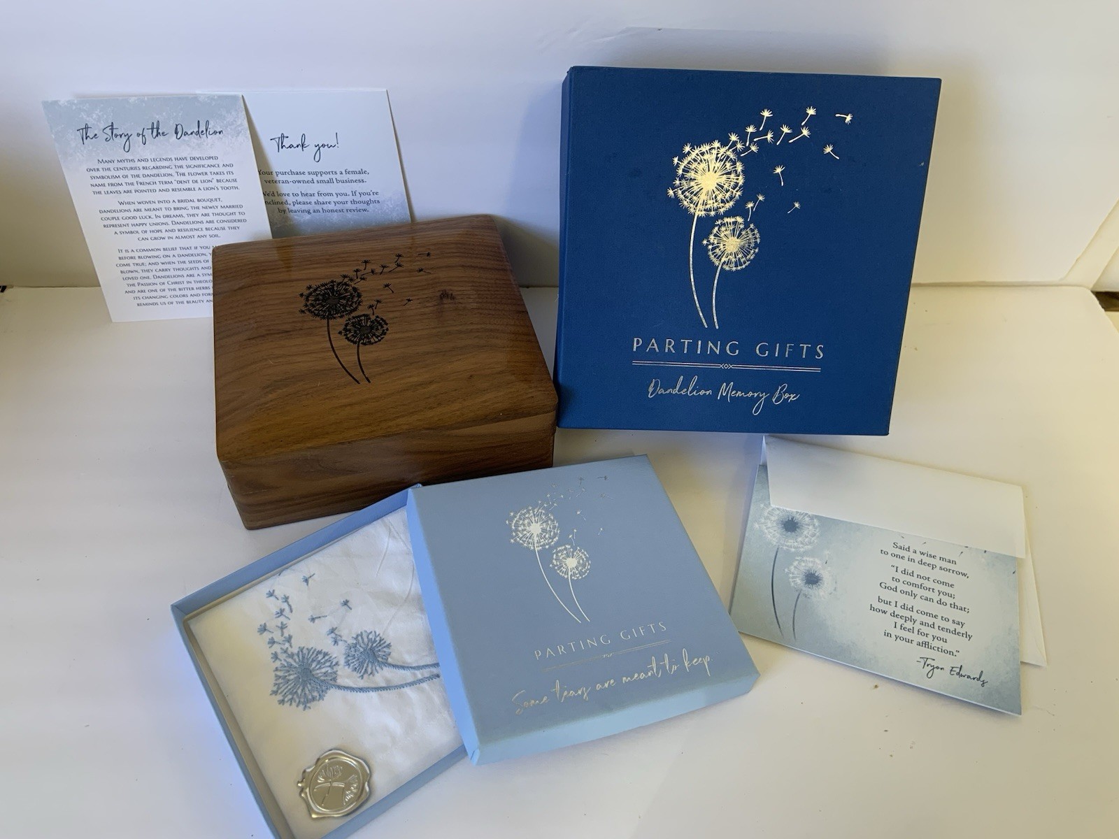 Dandelion gifts Parting Remembrance Keepsake for Passing Funeral Sympathy Set