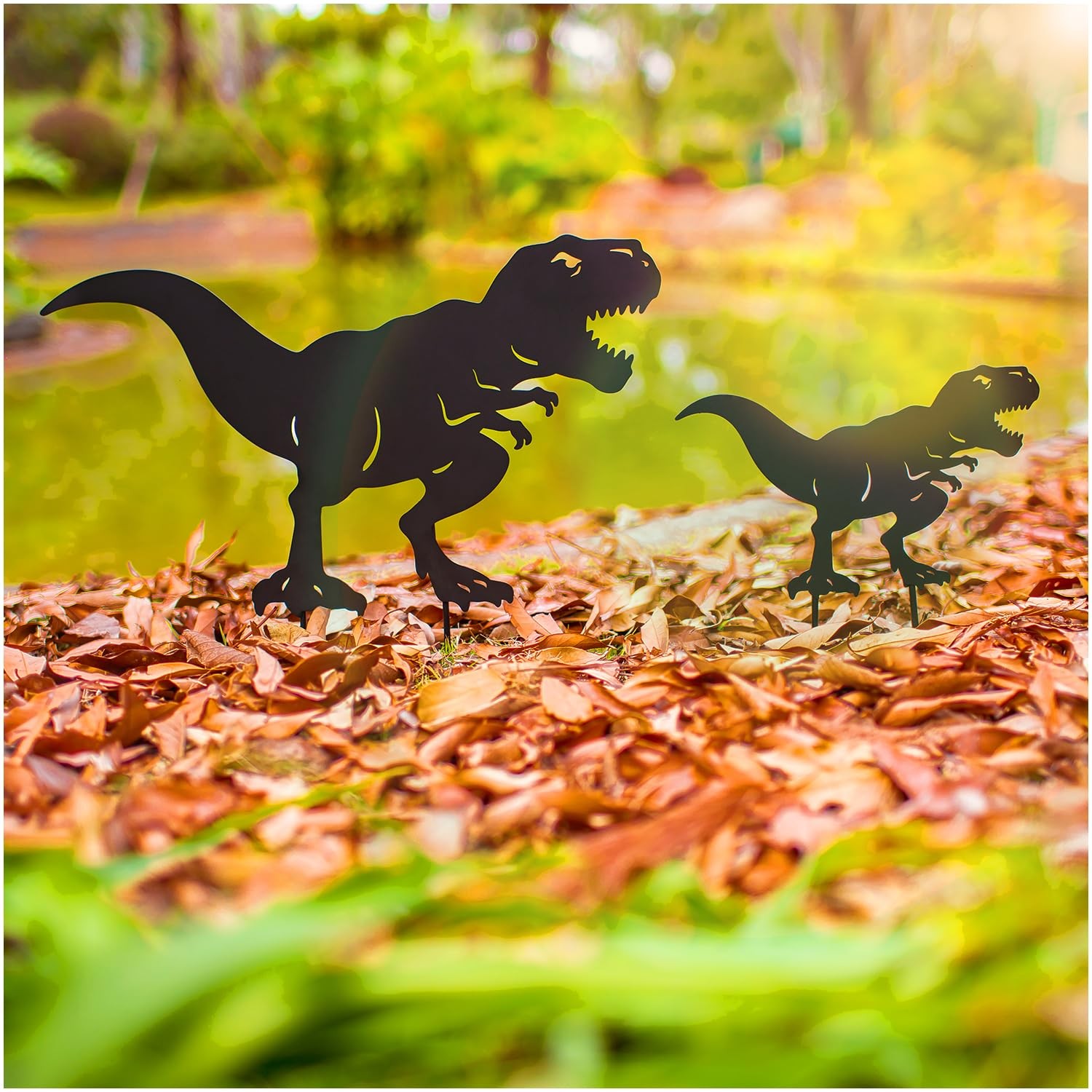 Dinosaur Metal Garden Stakes Decorative Yard Art for Outdoor Decor