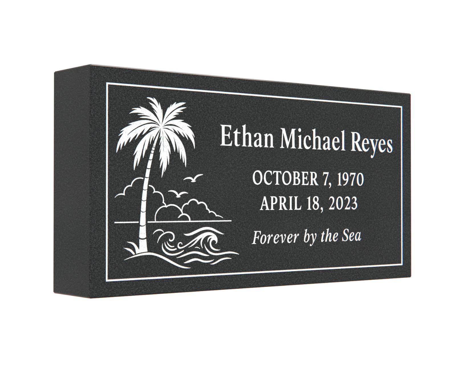 Custom Engraved Black Granite Headstone 24x12x4 – Flat Grave Marker with Palm