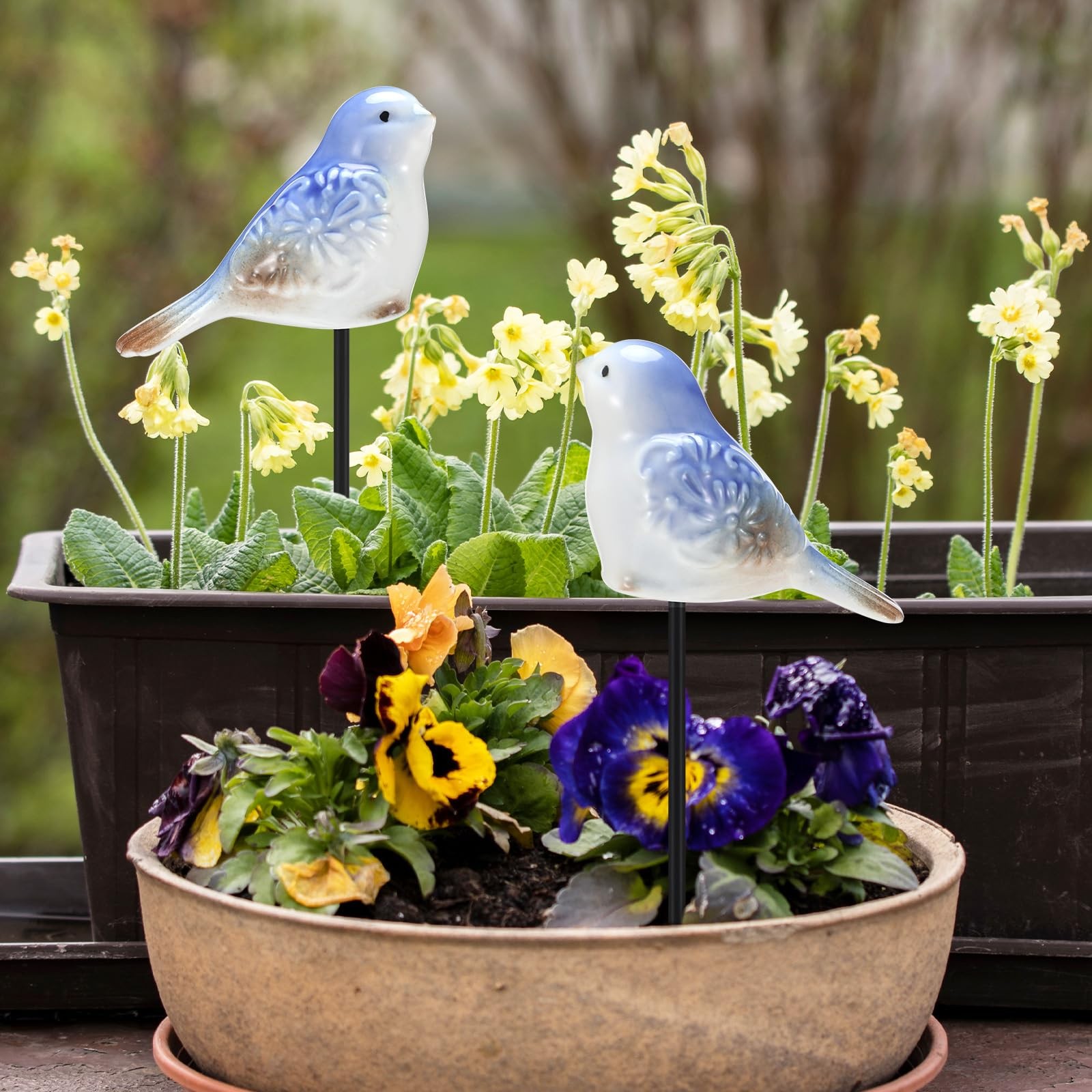 2 Pcs Miniature Bird Decorative Stakes Ceramic Bird Figurines Cute Decorative…