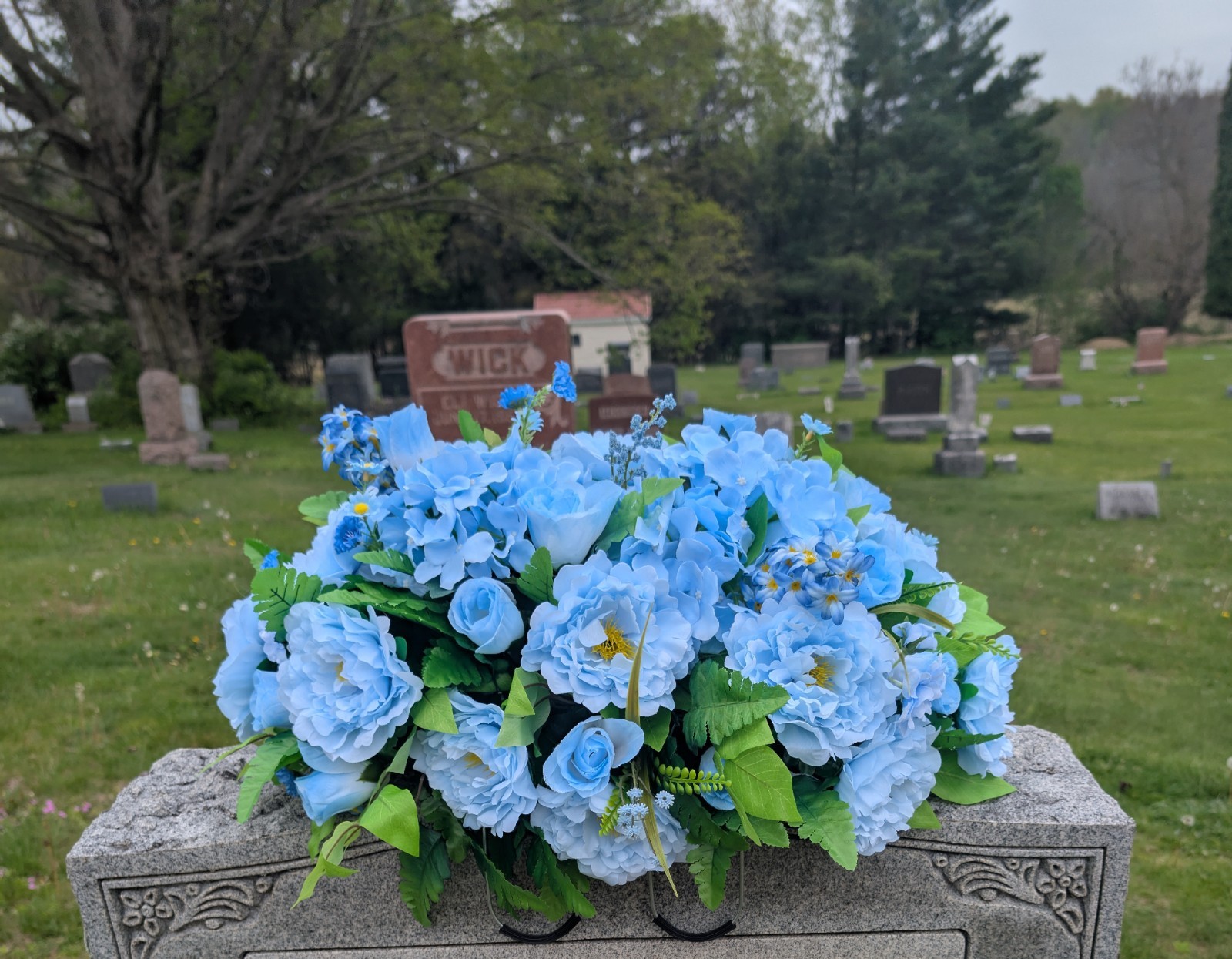 Blue cemetery saddle Spring/Summer Arrangement,Headstone Memorial Decoration