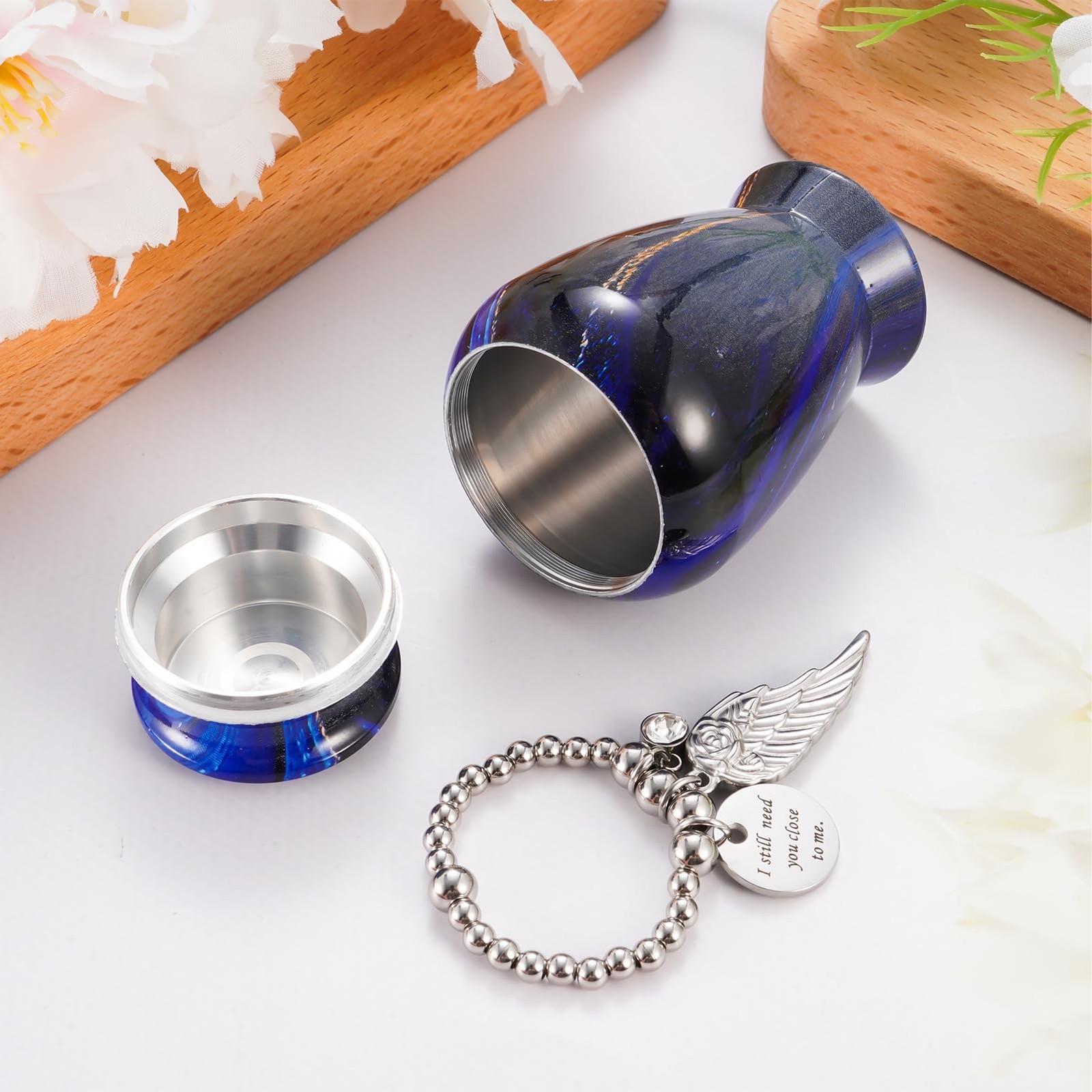 Dletay Small Urns for Human Ashes 2.85 Inch Mini Cremation Navy Blue