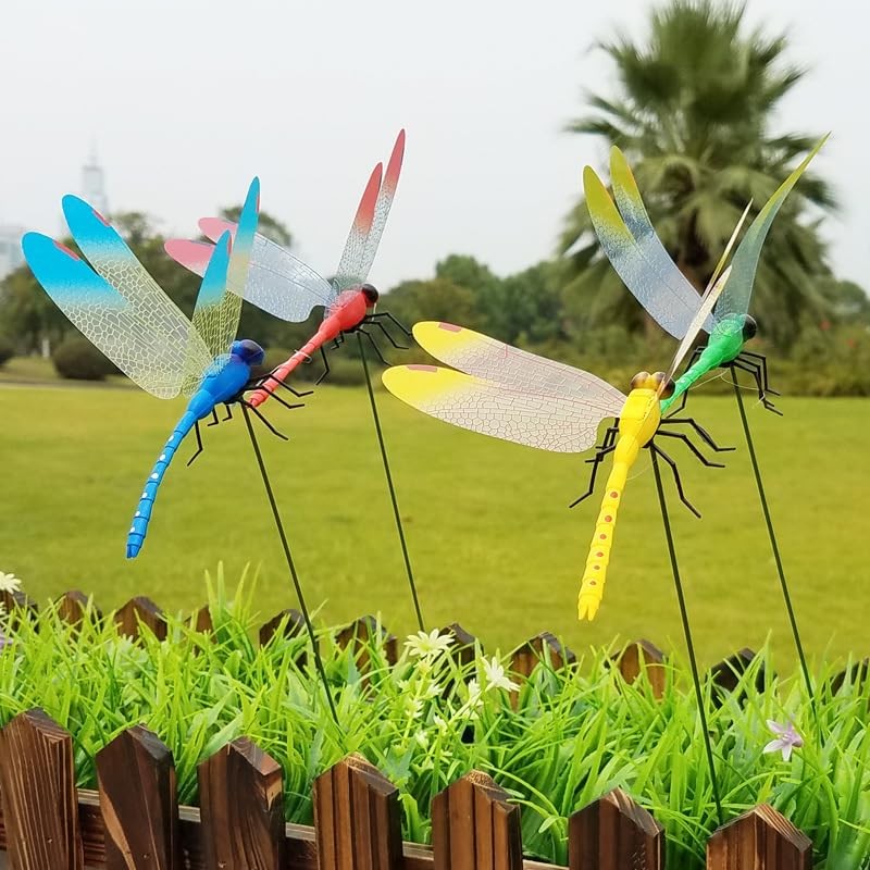 12 Pack Dragonfly Clip,3D Dragonfly Garden Stakes Decor,Fly Deterrent,Dragonf…
