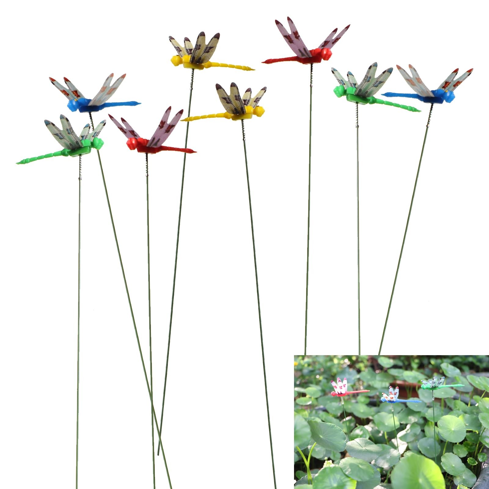 24 Pieces 3D Dragonfly Garden Decor Realistic Dragonfly Garden Stakes Dragonf…
