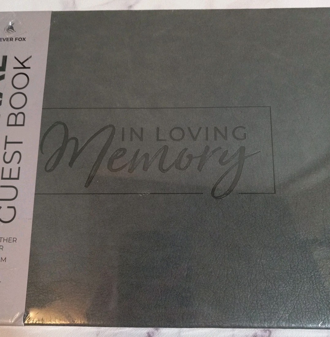 Clever Fox Funeral Guest Book In Loving Memory 10″×7″ Horizontal Layout Gray New