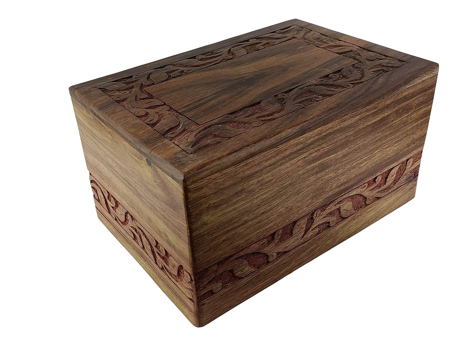 Indian Glance Wooden Urn Box – for Human Ashes Funeral Small, Brown