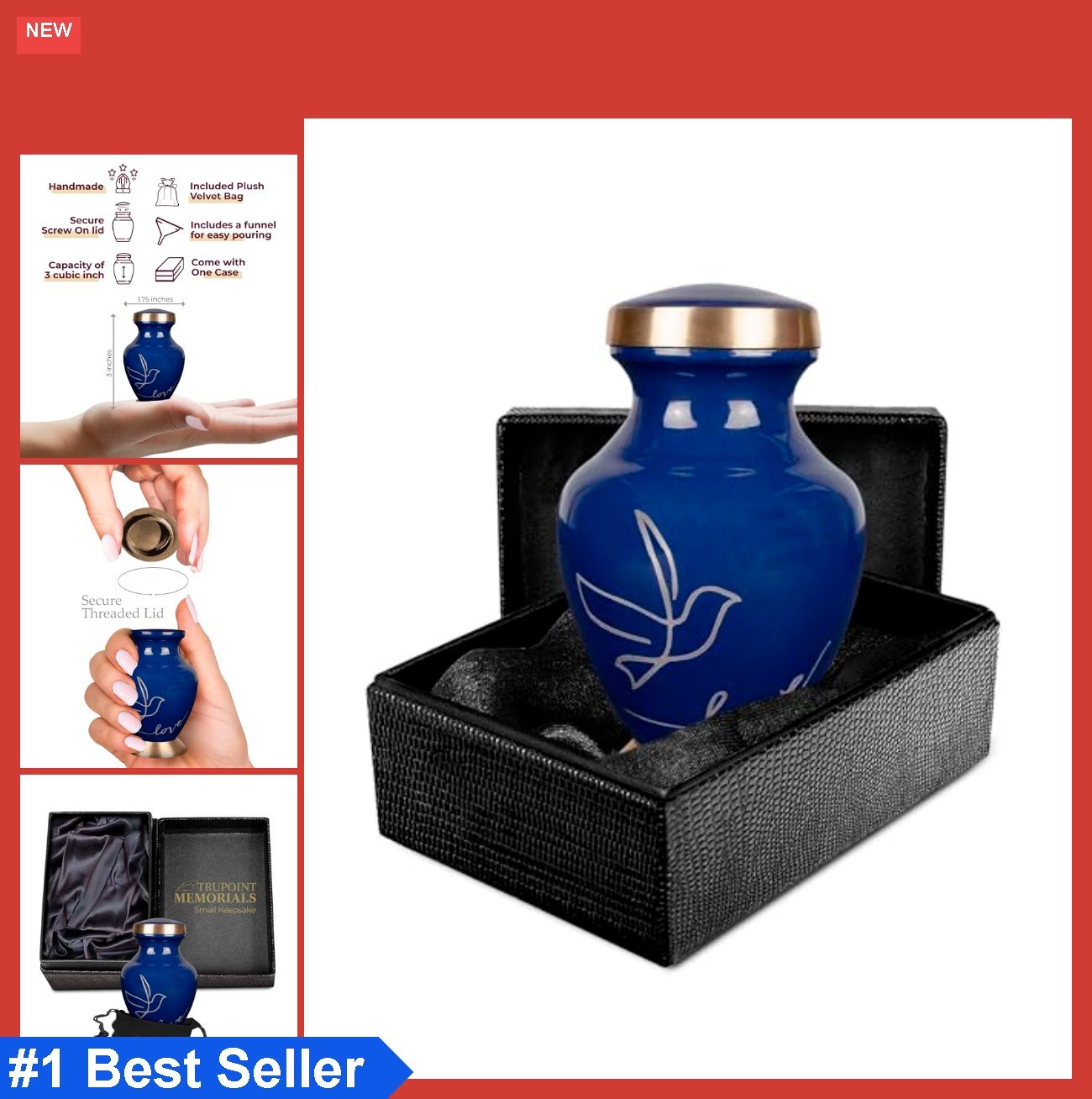 Mini Cremation Urn Keepsake Dark Blue Aluminum Brass 3 Inch Travel Size Screw