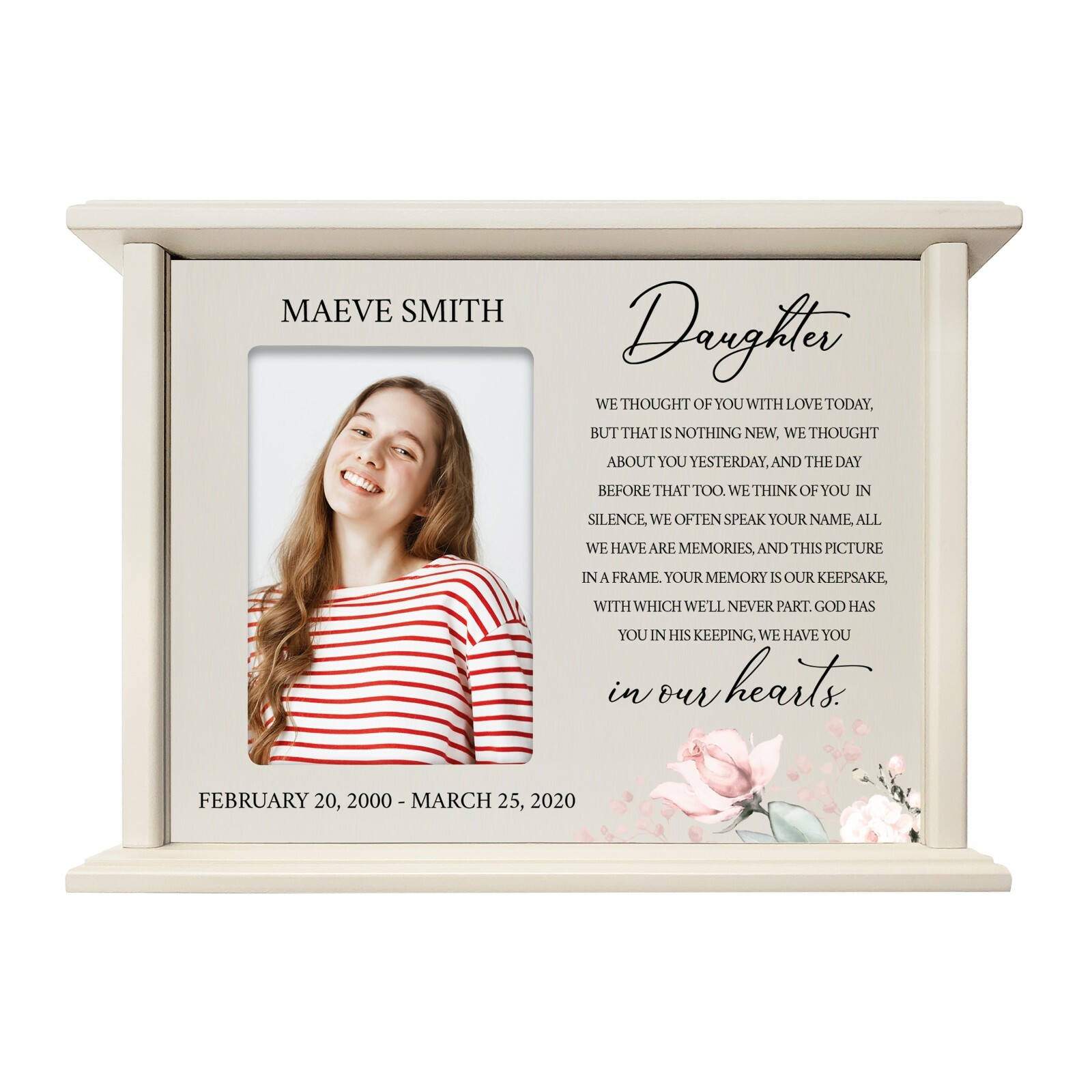 Custom Cremation Urn Box Holds 200 cu in w/ 4×6 Photo – We Thought of (Daughter)