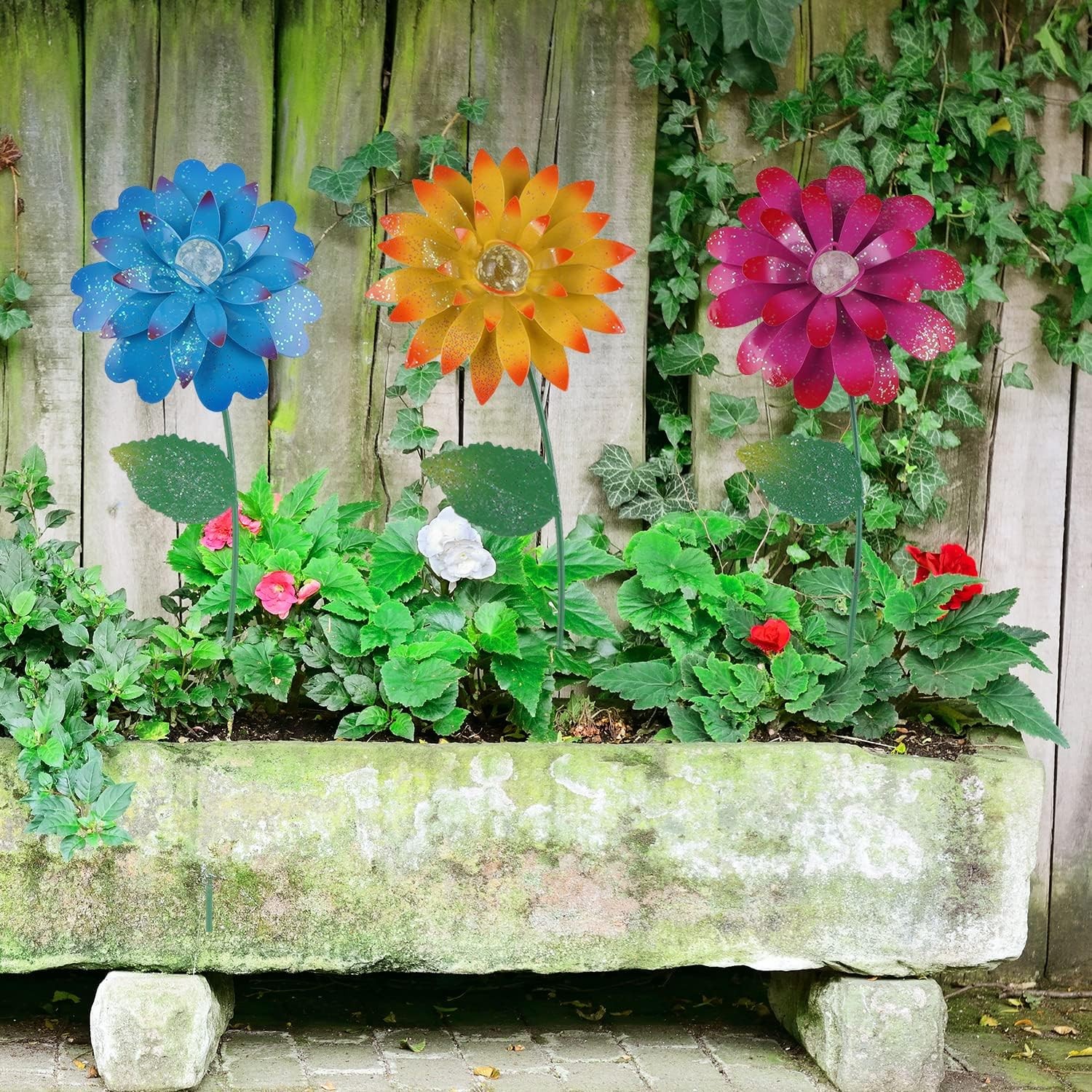 Floral Garden Stake Tricolor Outdoor Glow in Dark Plant Pick Water Proof Meta…