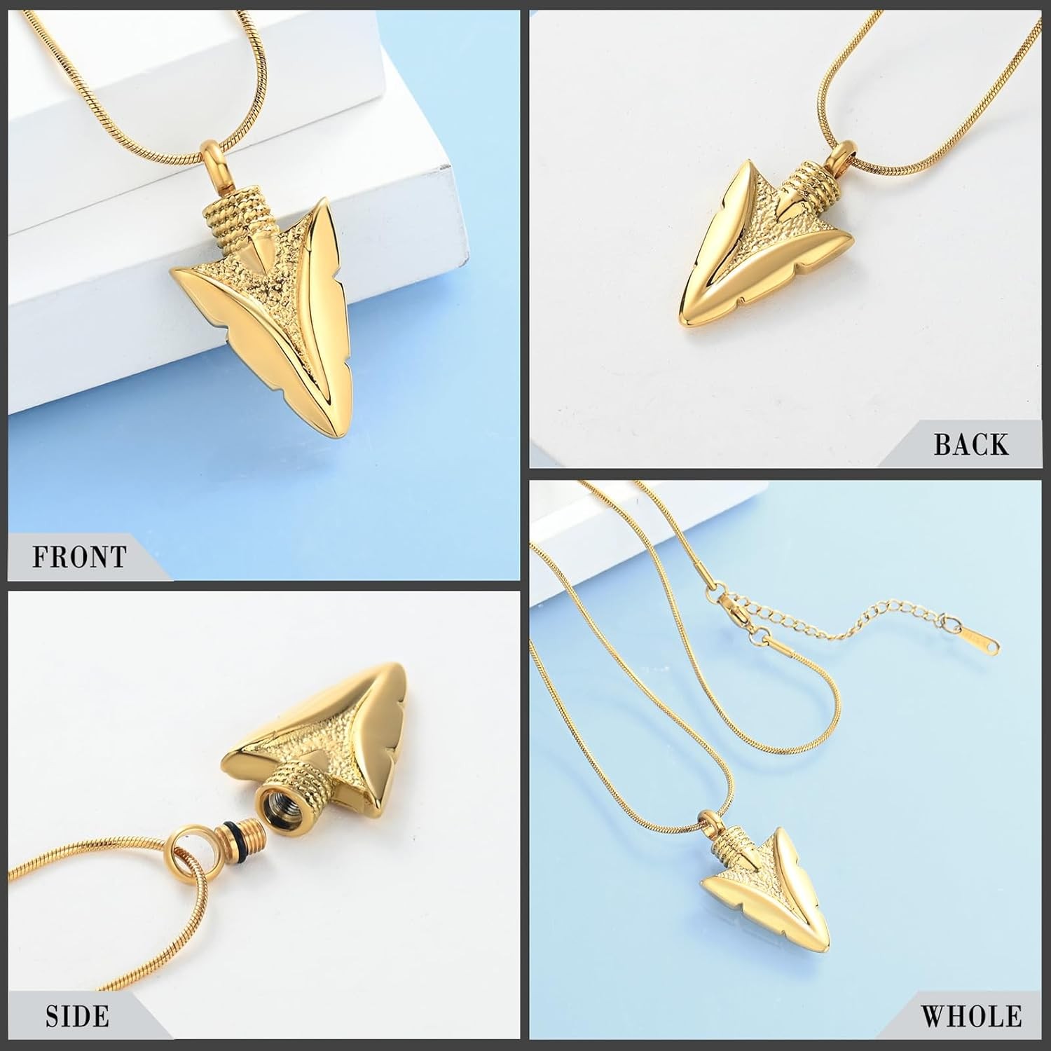 Arrowhead Urn Necklace for Men Women Cremation Jewelry for Ashes Memorial Gifts