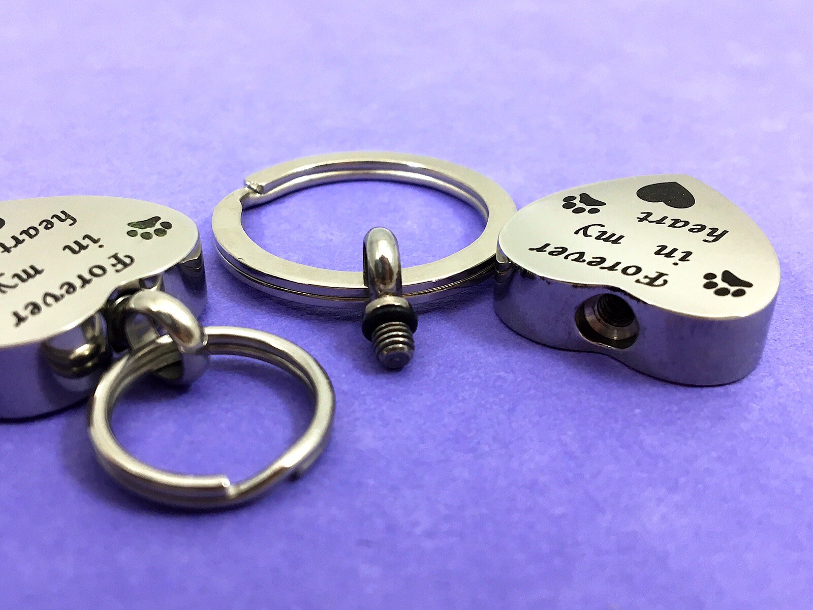 Keyring Urn .5″ Key Chain Pet Cremation Pendant Ashes Dog Cat Forever in Heart