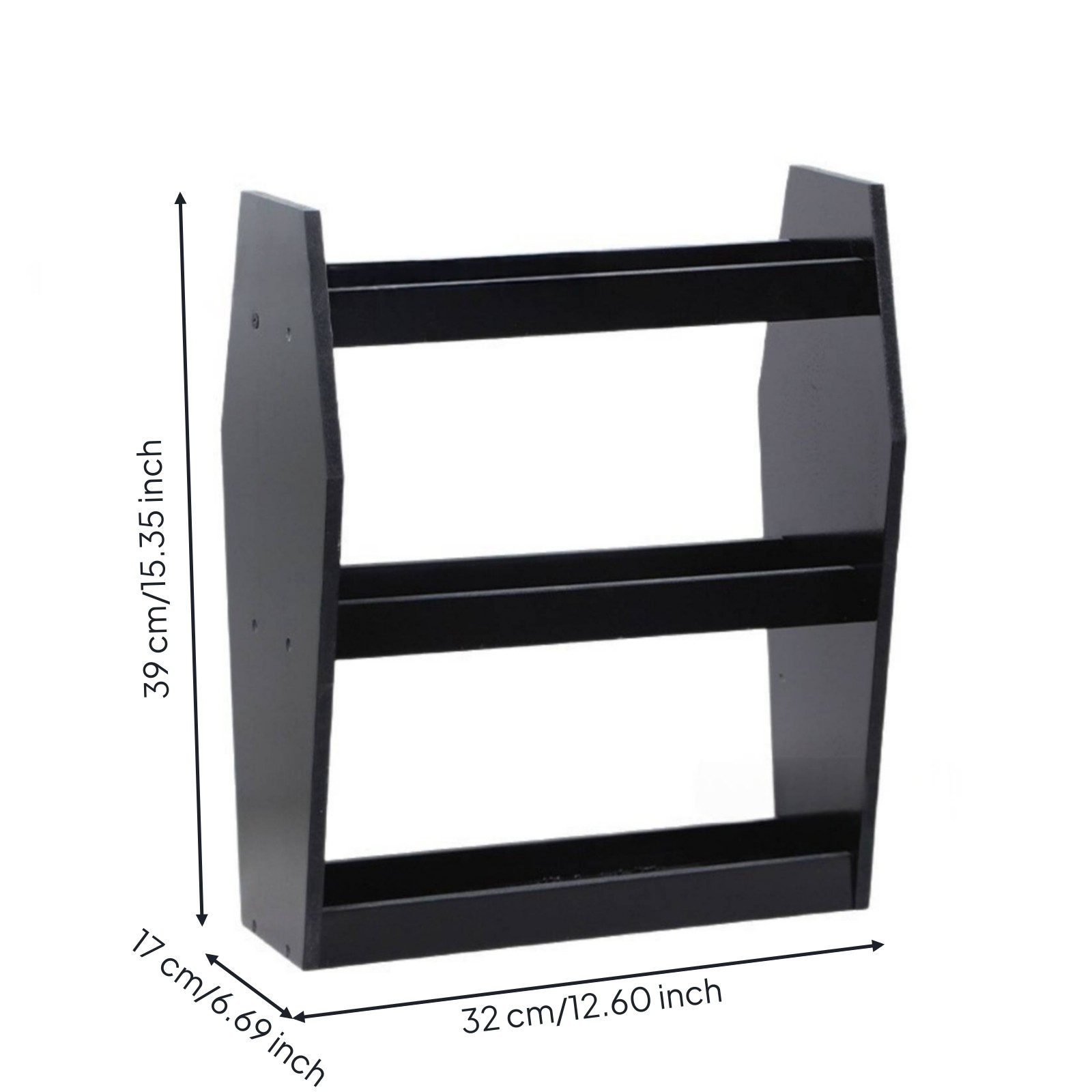 3-Tier Tabletop Rack Stepped Silhouette Gothic Shelf Rack Black Finish