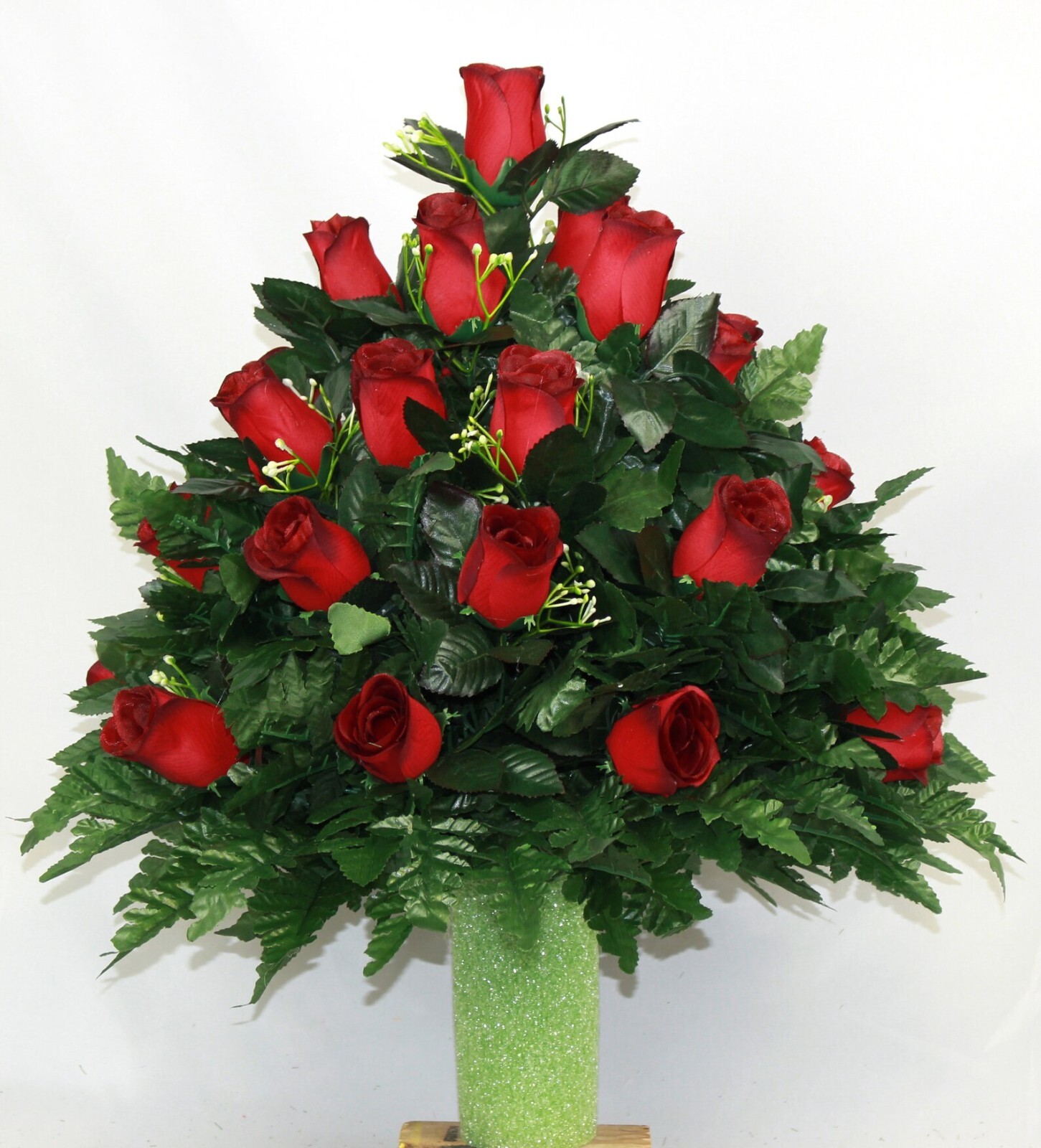 XL Handcrafted Red Closed Roses- 360 Degree Cemetery Flower Vase