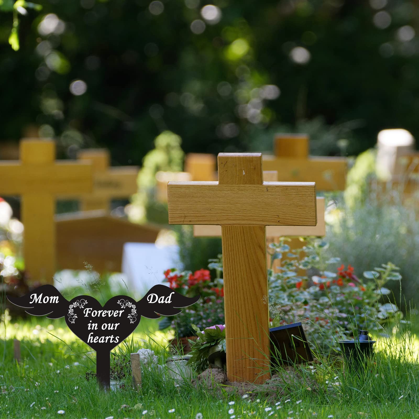 Memorial Stakes Parents Cemetery Grave Plaque Markers Garden Wing Sign