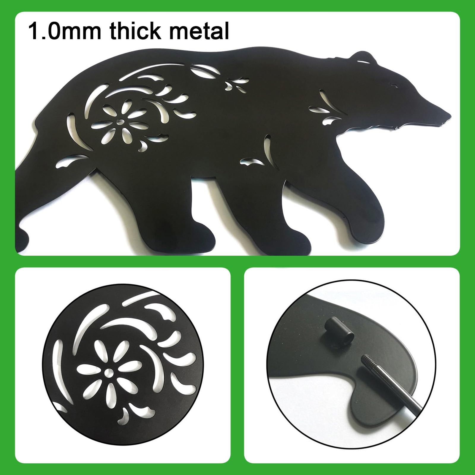 Outdoor Bear Garden Decor – Set of 3 Metal Silhouette Statues & Stakes