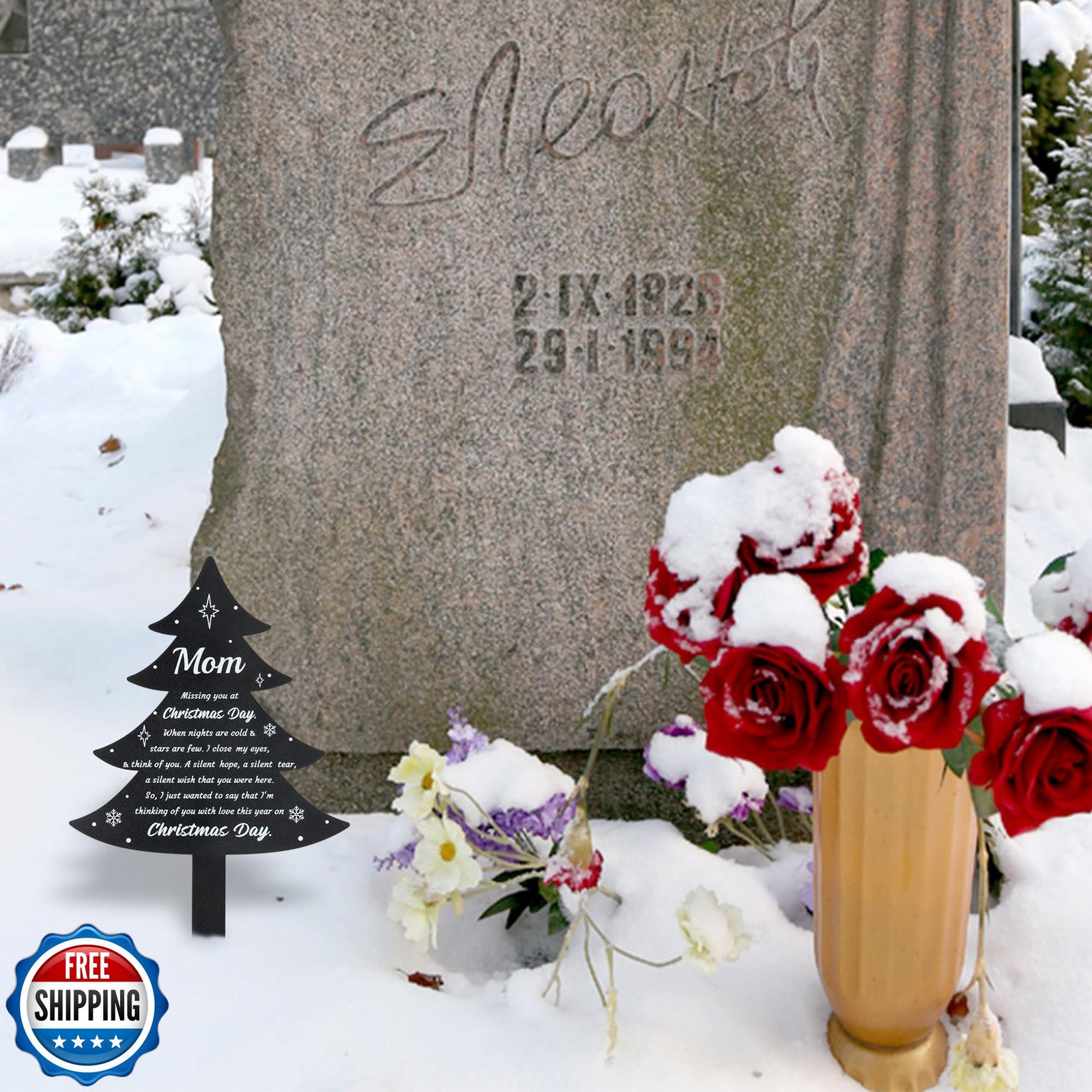 BUoonyer Christmas Grave Decorations for Cemetery – Mom Metal Memorial Grave