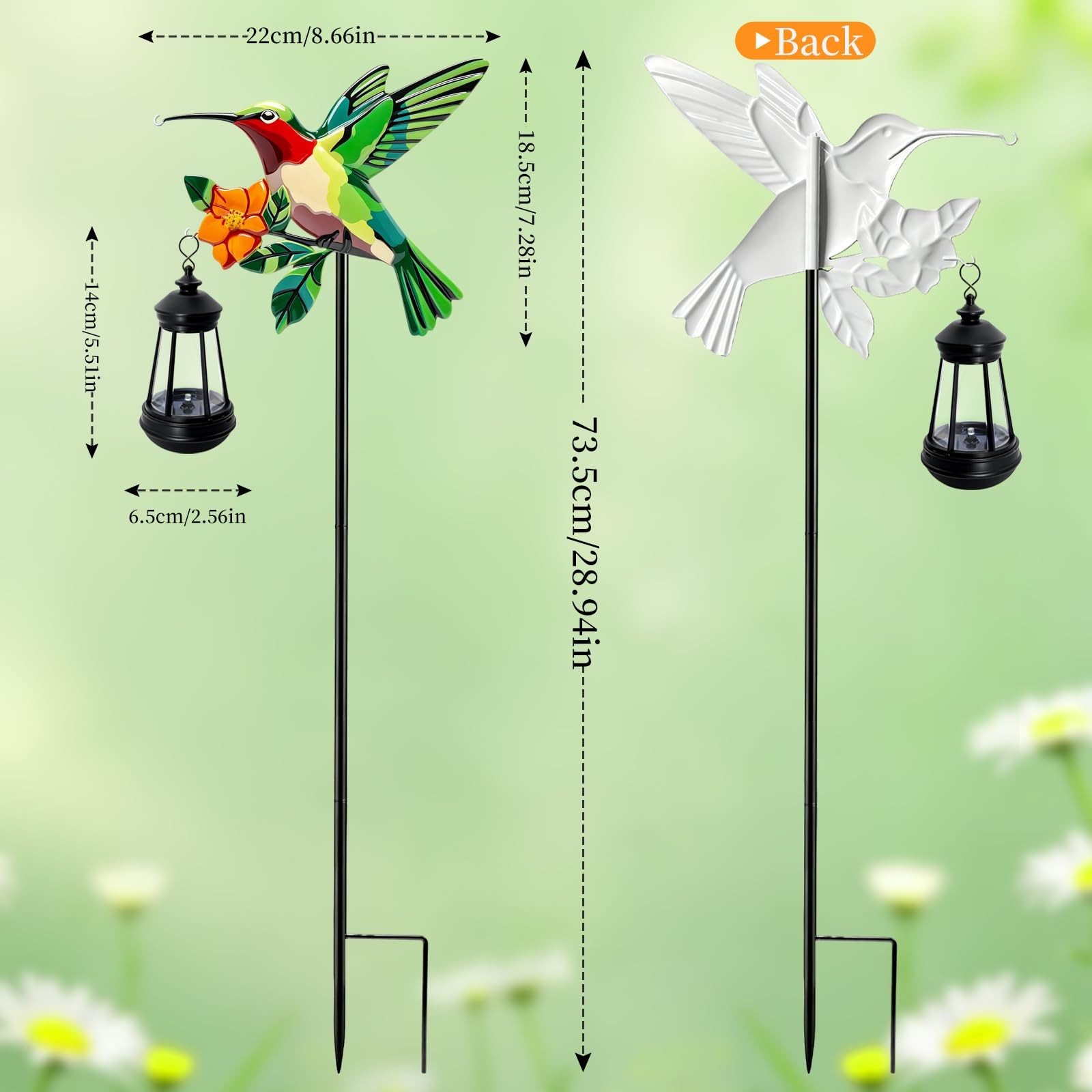 2 Pack Solar Lights Outdoor Waterproof Hummingbird Decorative, 29in Metal Hum…