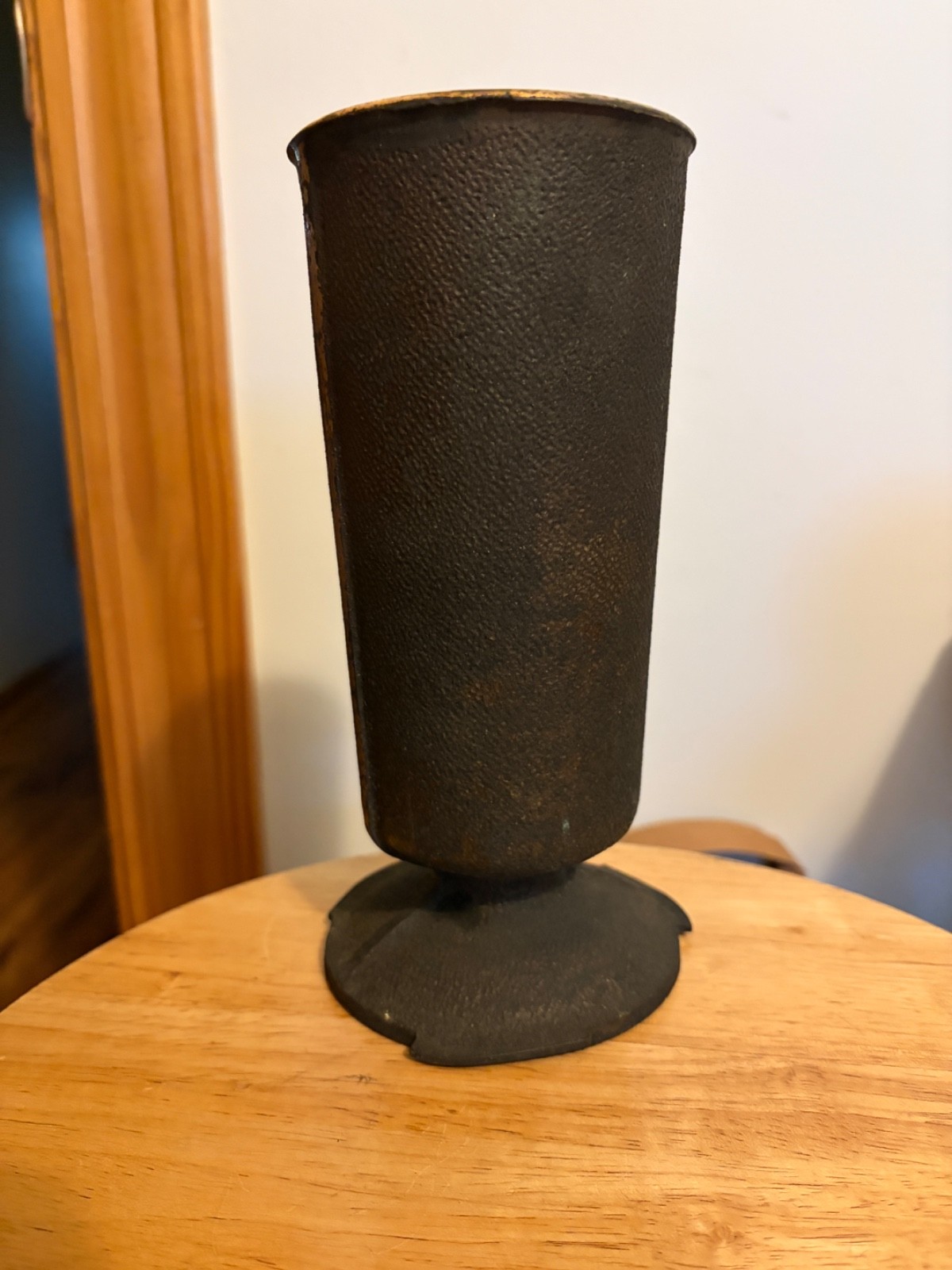 Vtg Solid Hammered Bronze Cemetery Memorial Flower Vase (2) Flutes x 8-1/2″