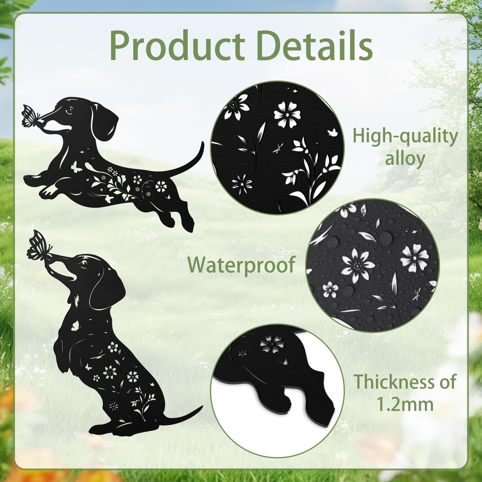 Dachshund Garden Stakes – 3 Pcs Metal Yard Art for Dog Lovers and Decor