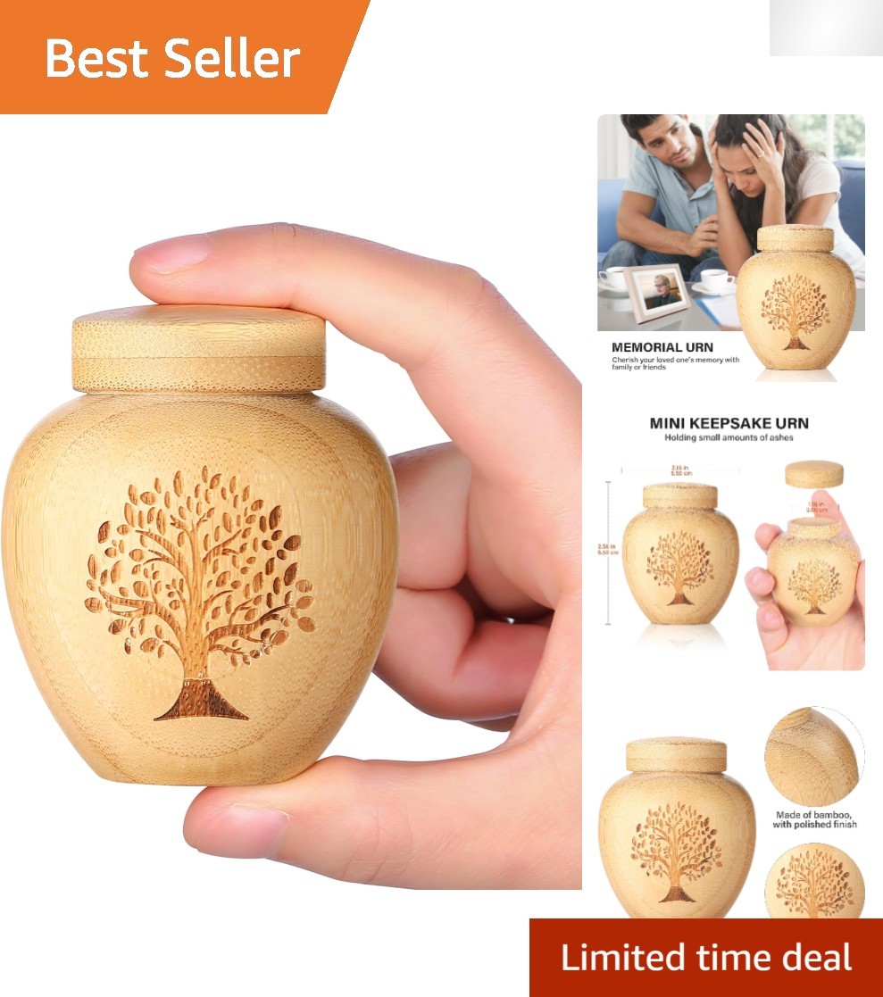 Elegant Mini Bamboo Urn with Tree of Life Engraving for Ashes – 6.1 Cubic Inches