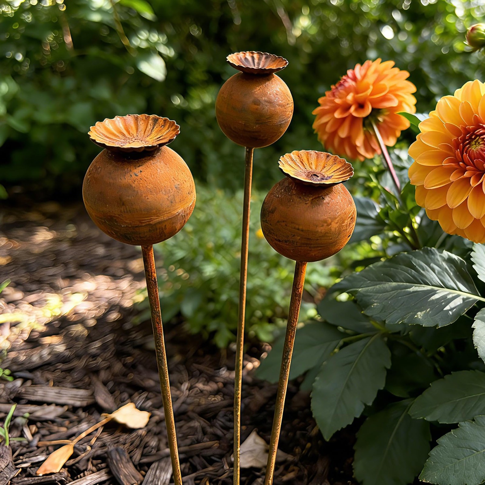 Metal Flowers for Outside – 3PCS Decorative Garden Stakes, Flower Bed Decorat…