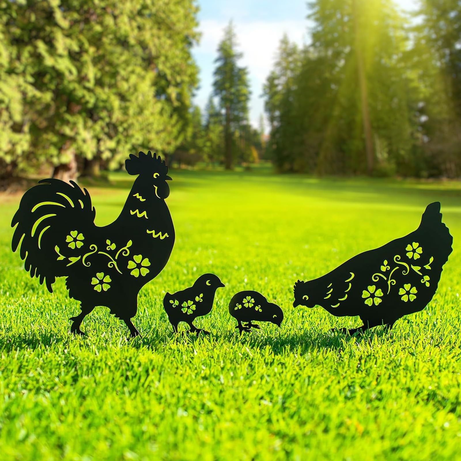 4 Pack Chicken Metal Decorative Garden Stakes, Chicken Decor Gifts for Men, B…