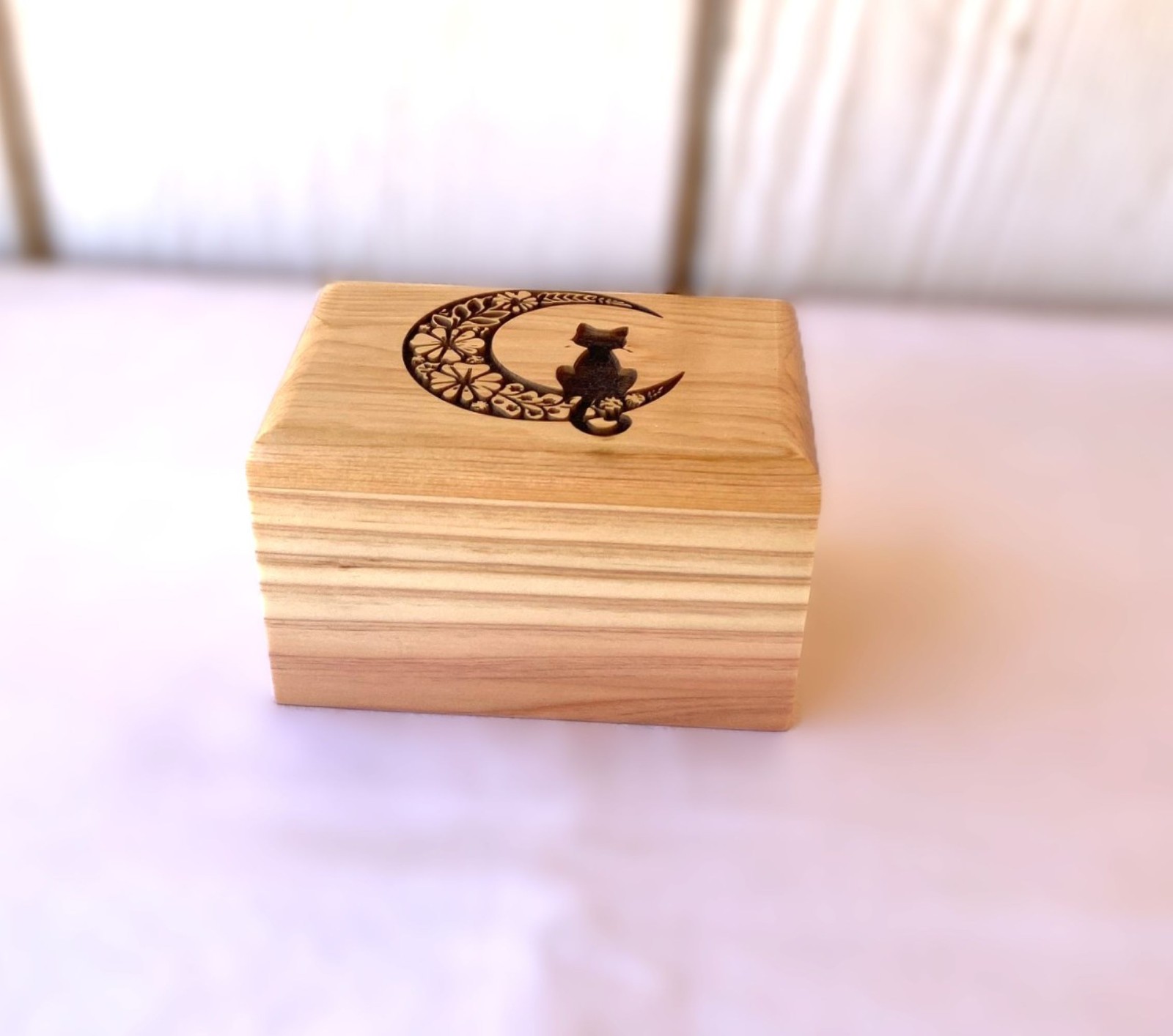 Wood Cat Cremation Urn